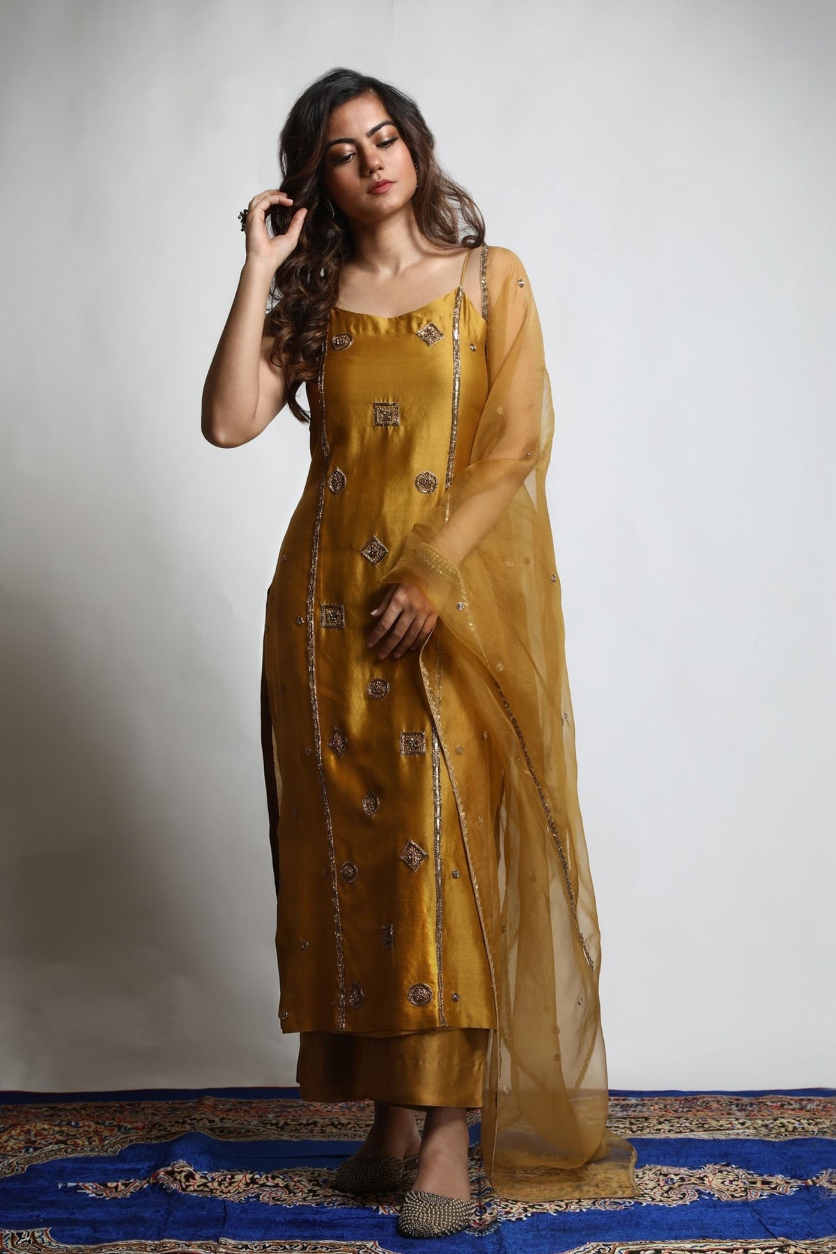 Burnt Gold Embroidered Kurta Set
