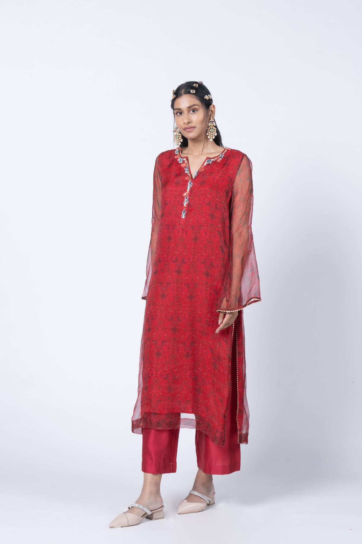 Jaal Print Embellished Kurta and Palazzo