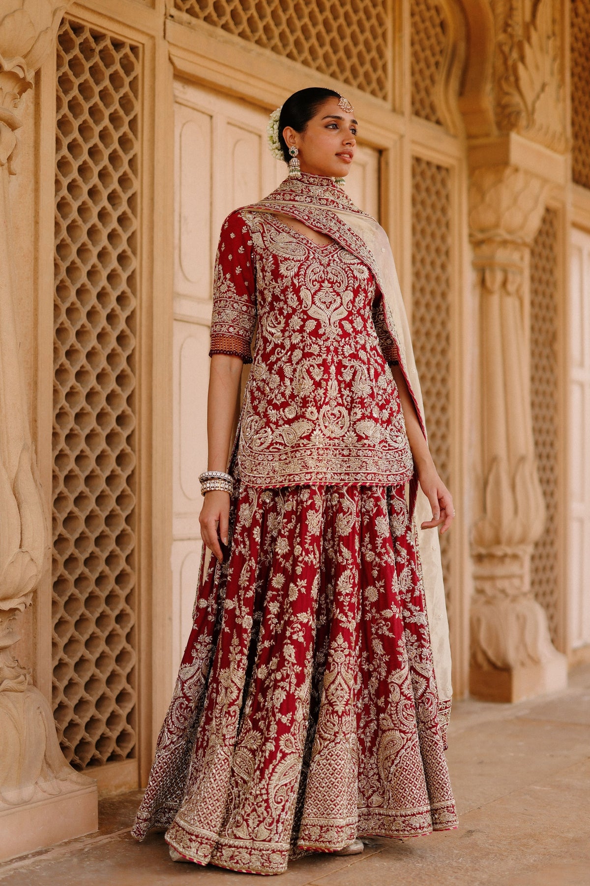 Merab Deep Red Lehenga Set