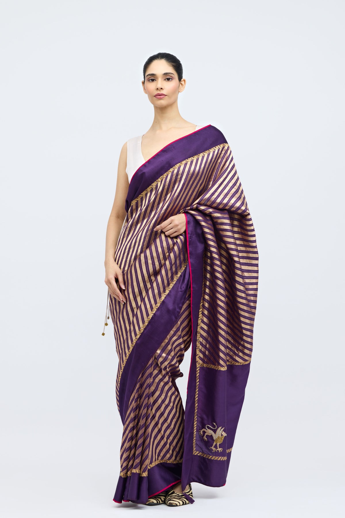 Tirchi Purple Silk Saree