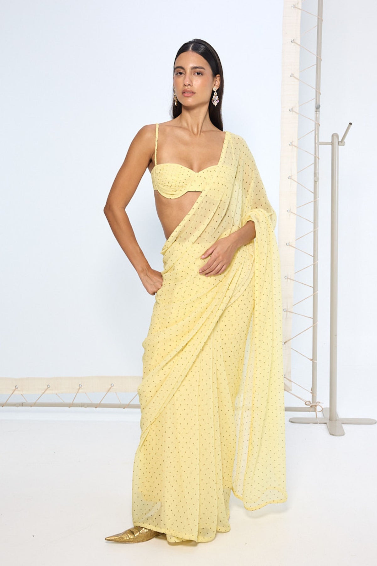 Butter Yellow Polka Dotted Saree