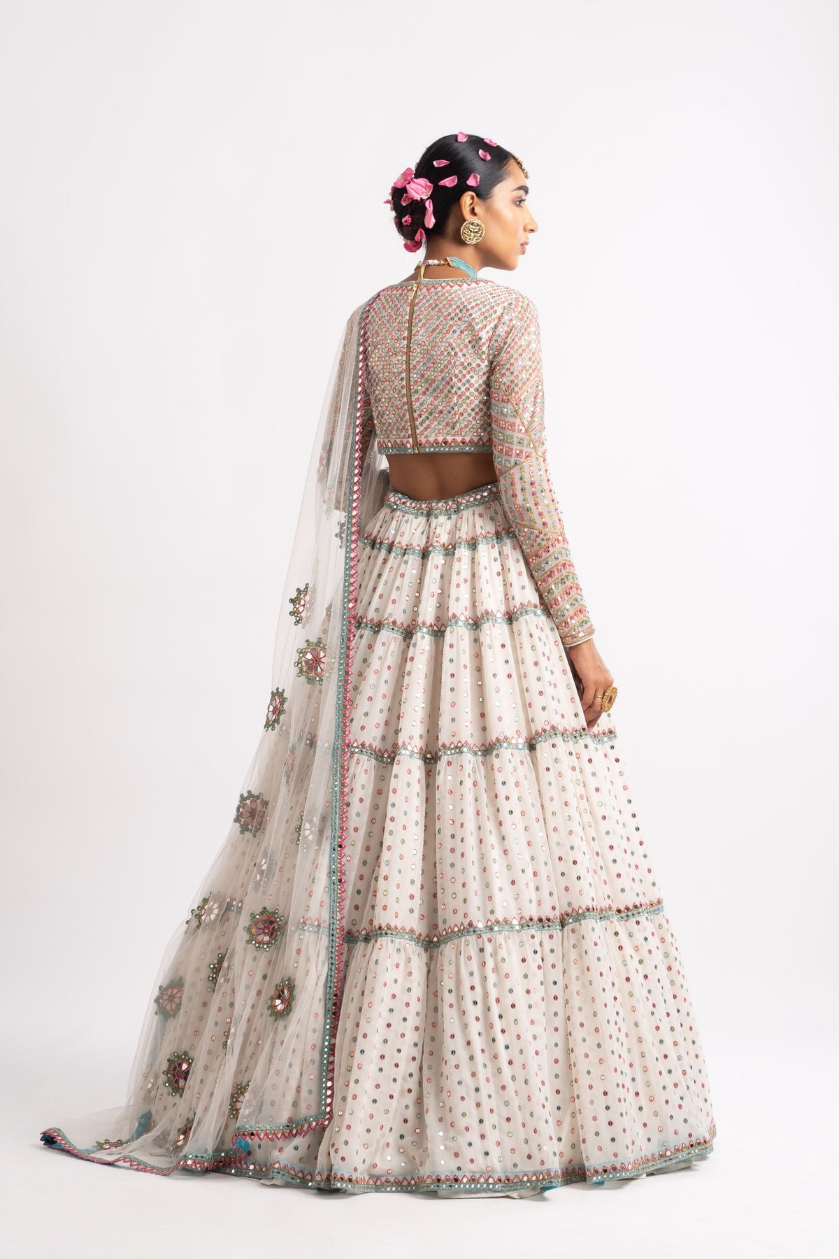 White multi tier lehenga set