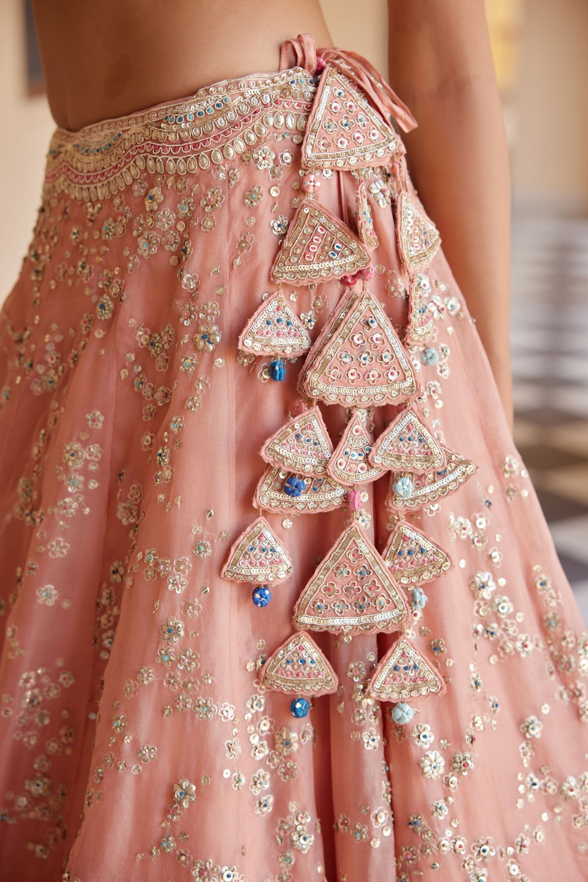 Salmon Embroidered Lehenga Set