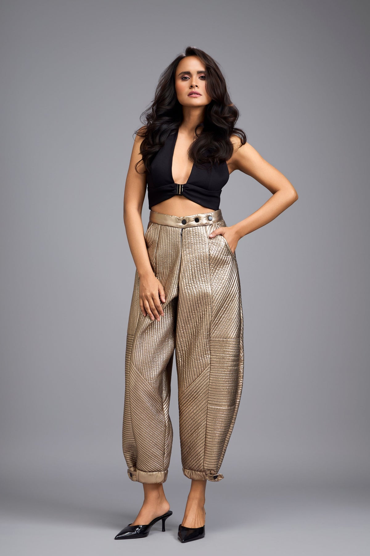 Metallic Gold Quilted Pants