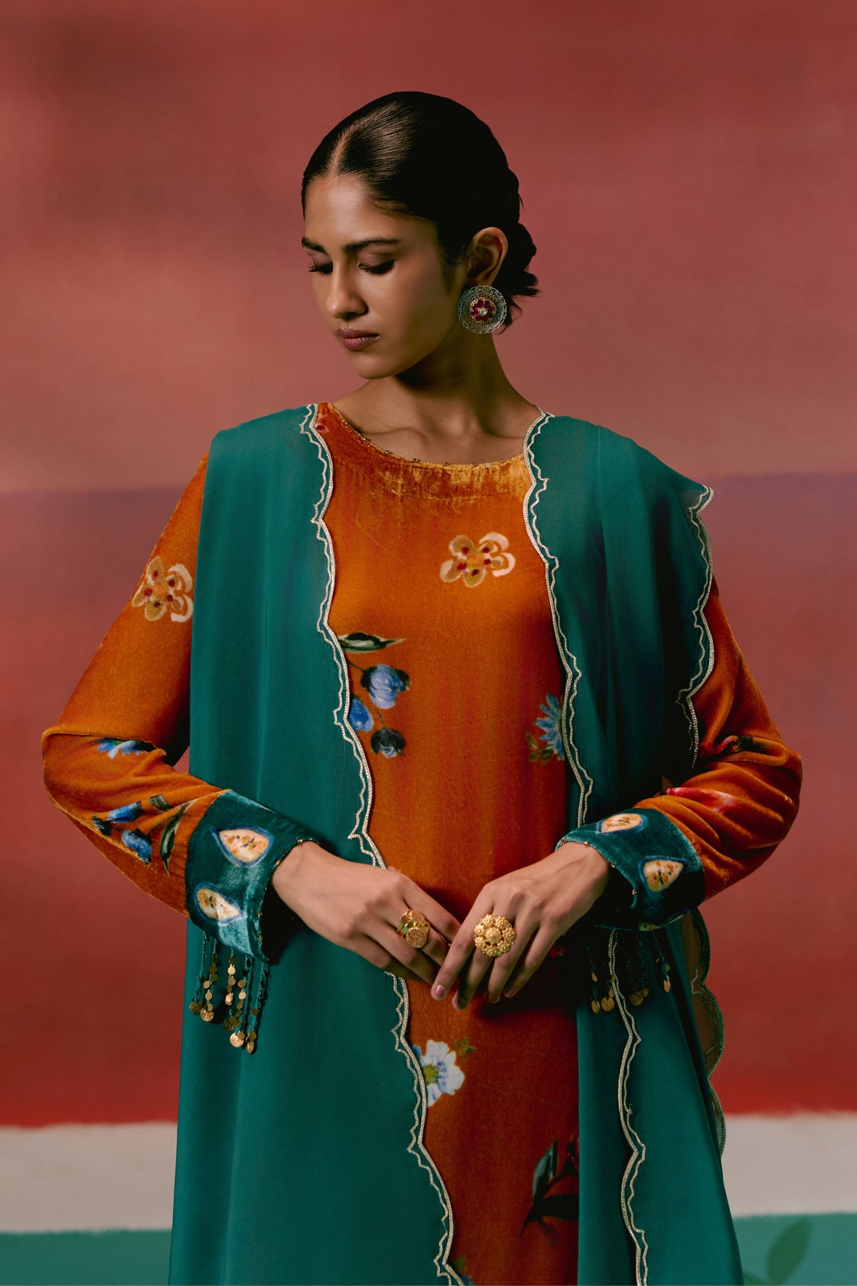 Mustard Teal Kurta Set