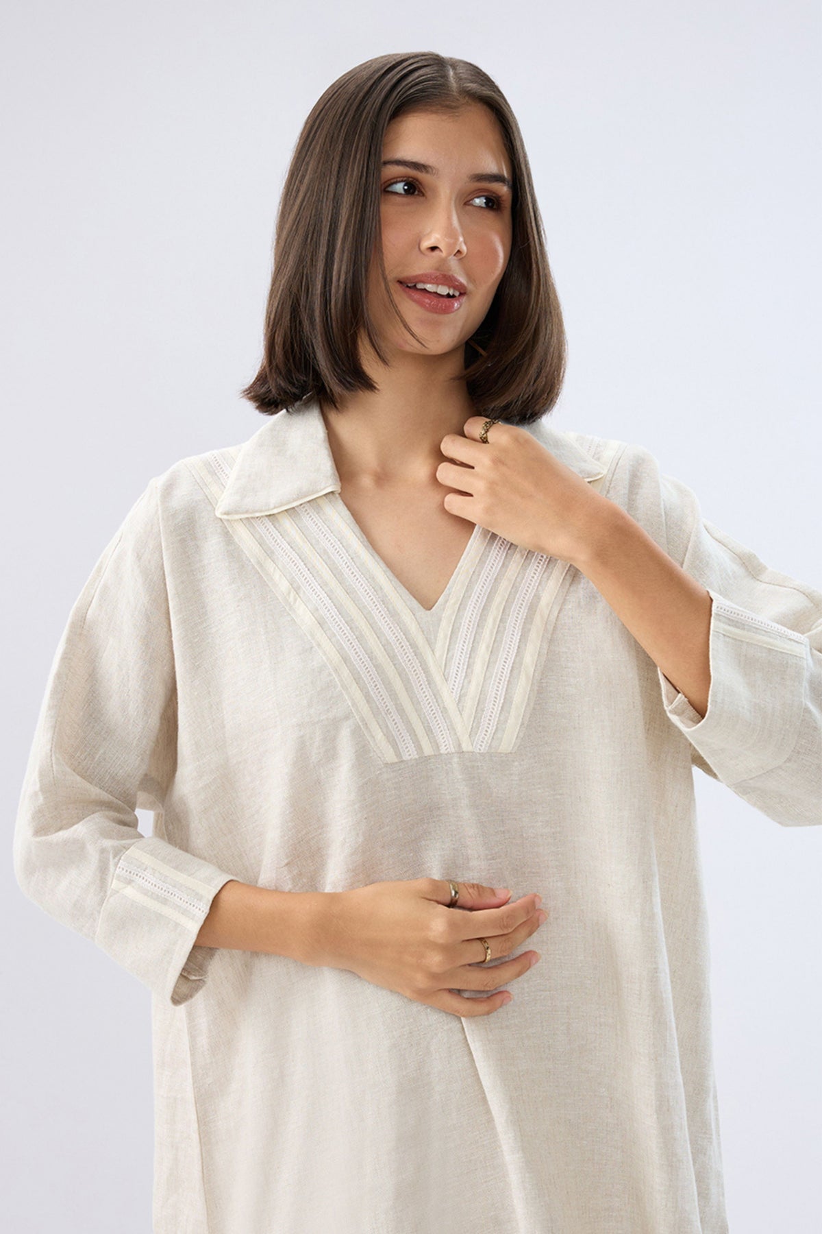 Beige V-neck Co-ord Set