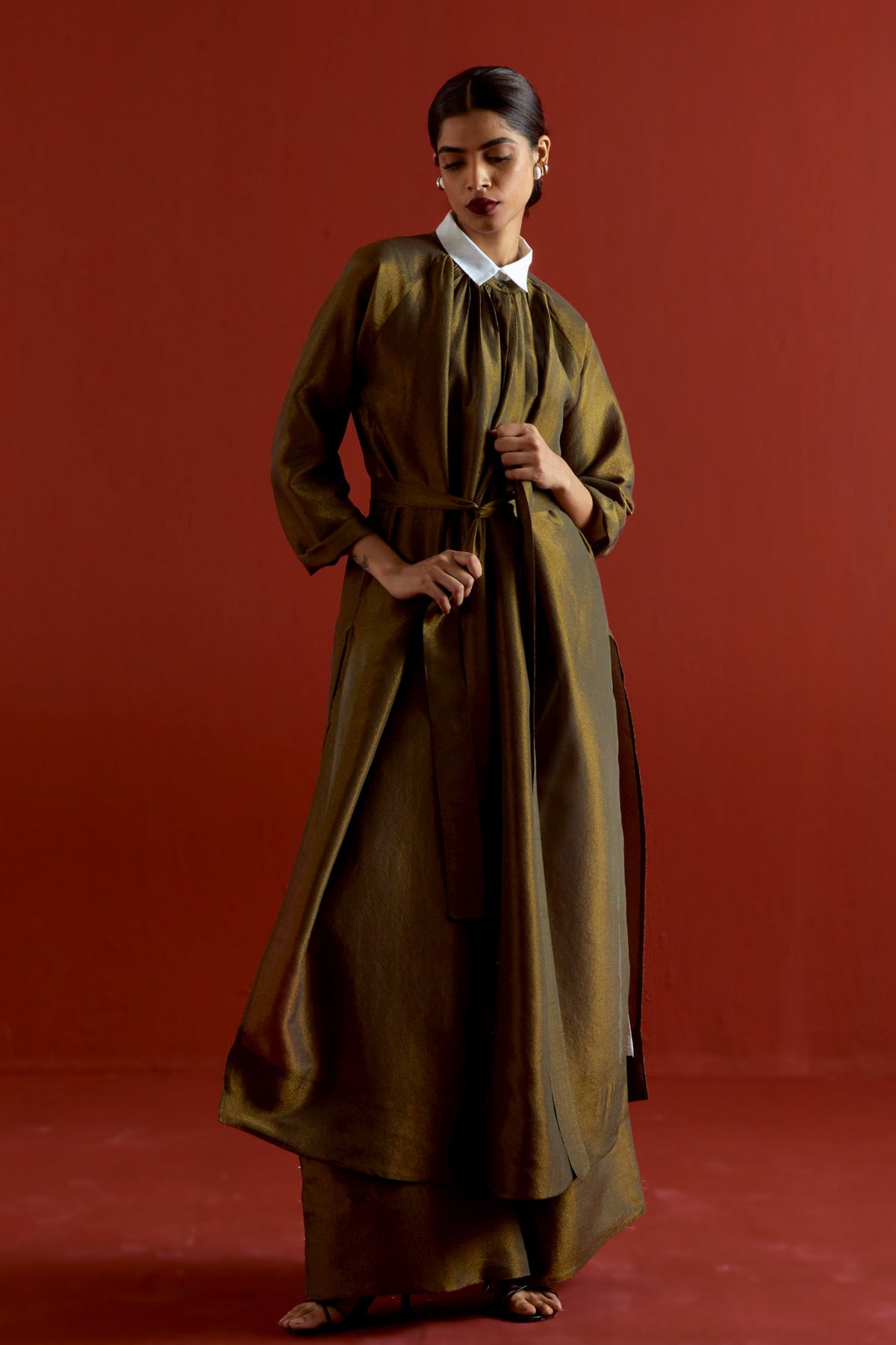 Gather Neck Shirt Set