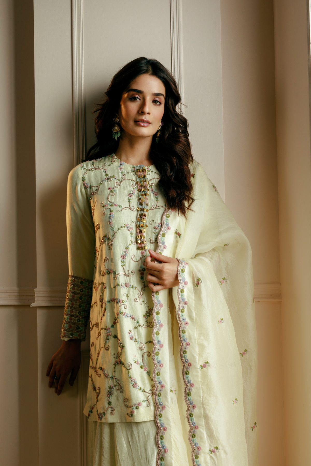 Embroidered Beige Sharara