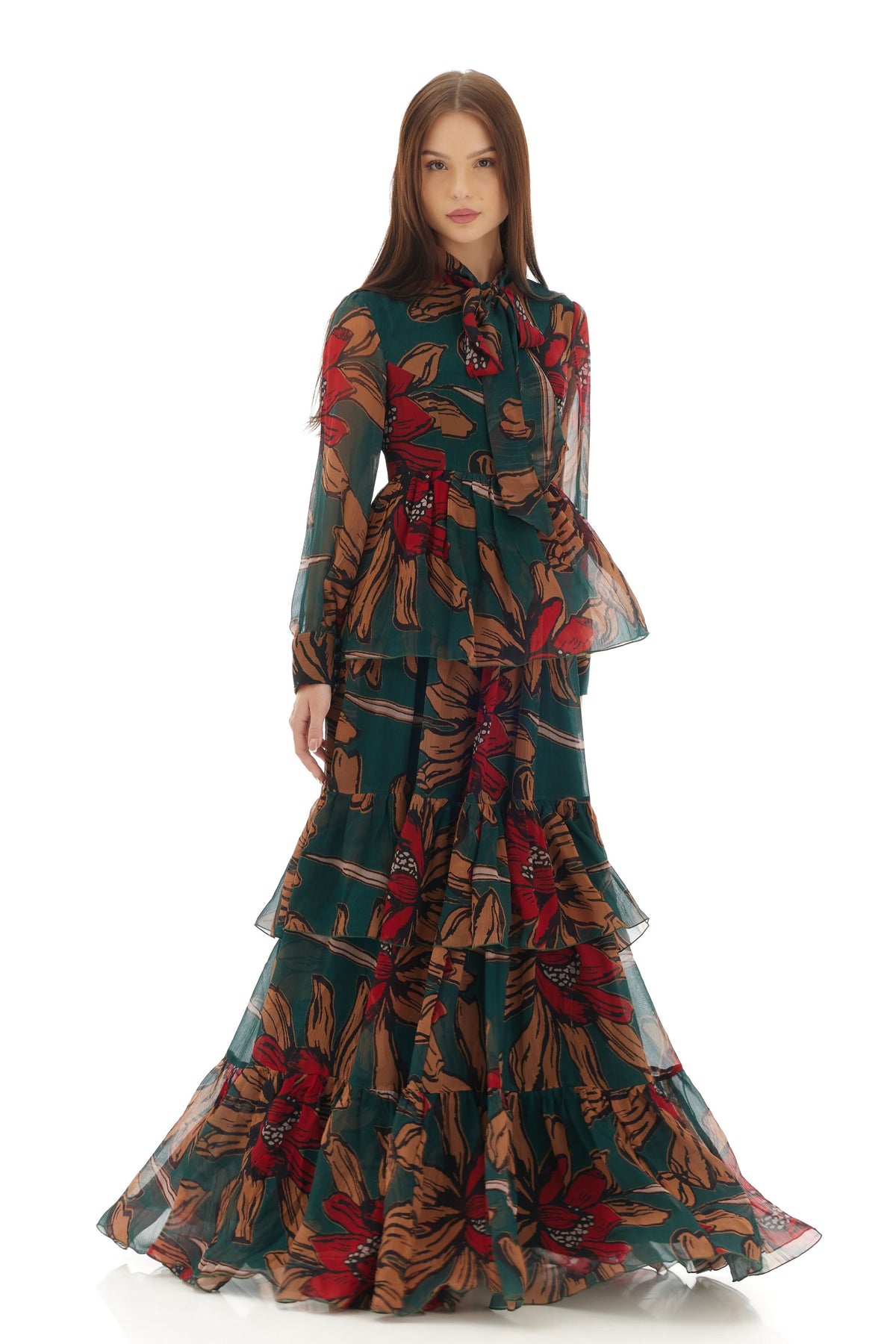 Green and Orange Long Dress