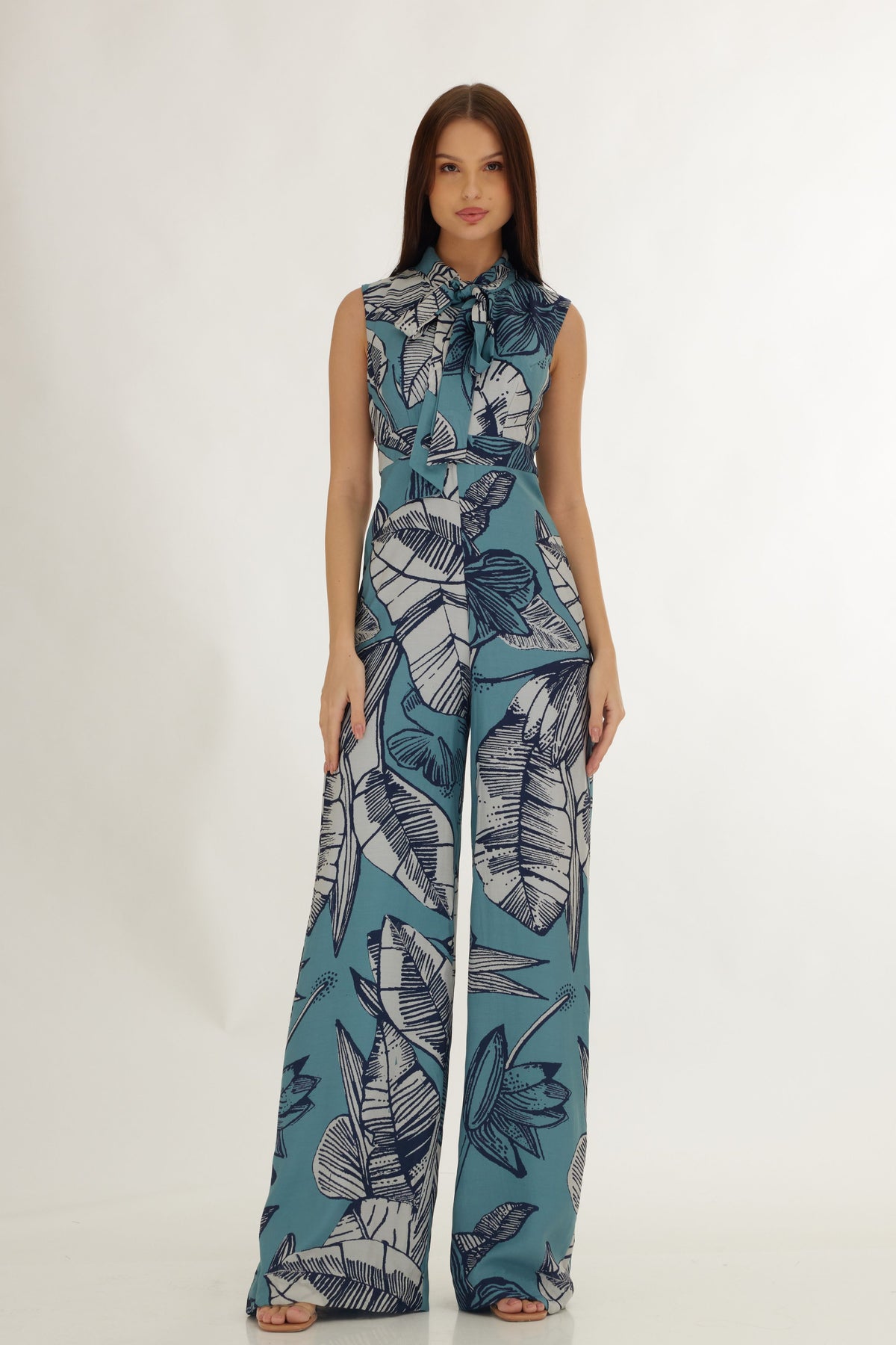 Blue and White Floral Jumpsuit