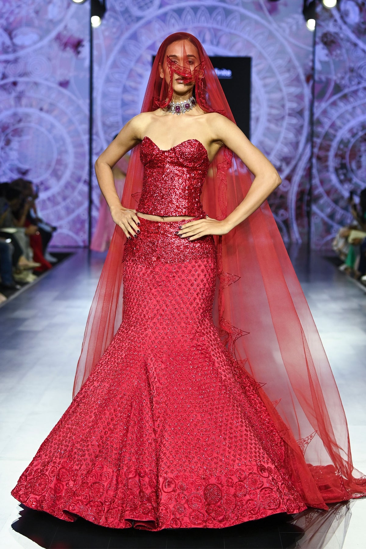 Surkh Nilofer Lehenga and Corset Set