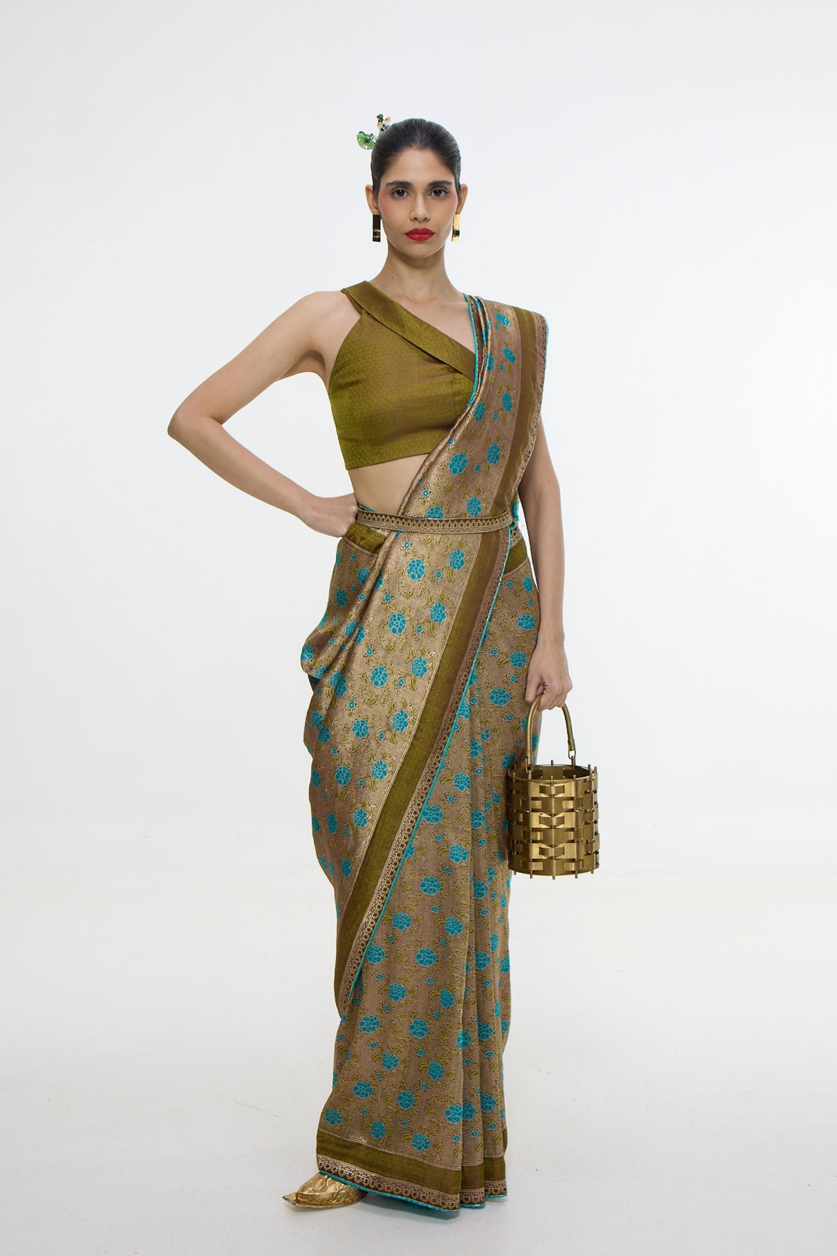 Olive Green Saree