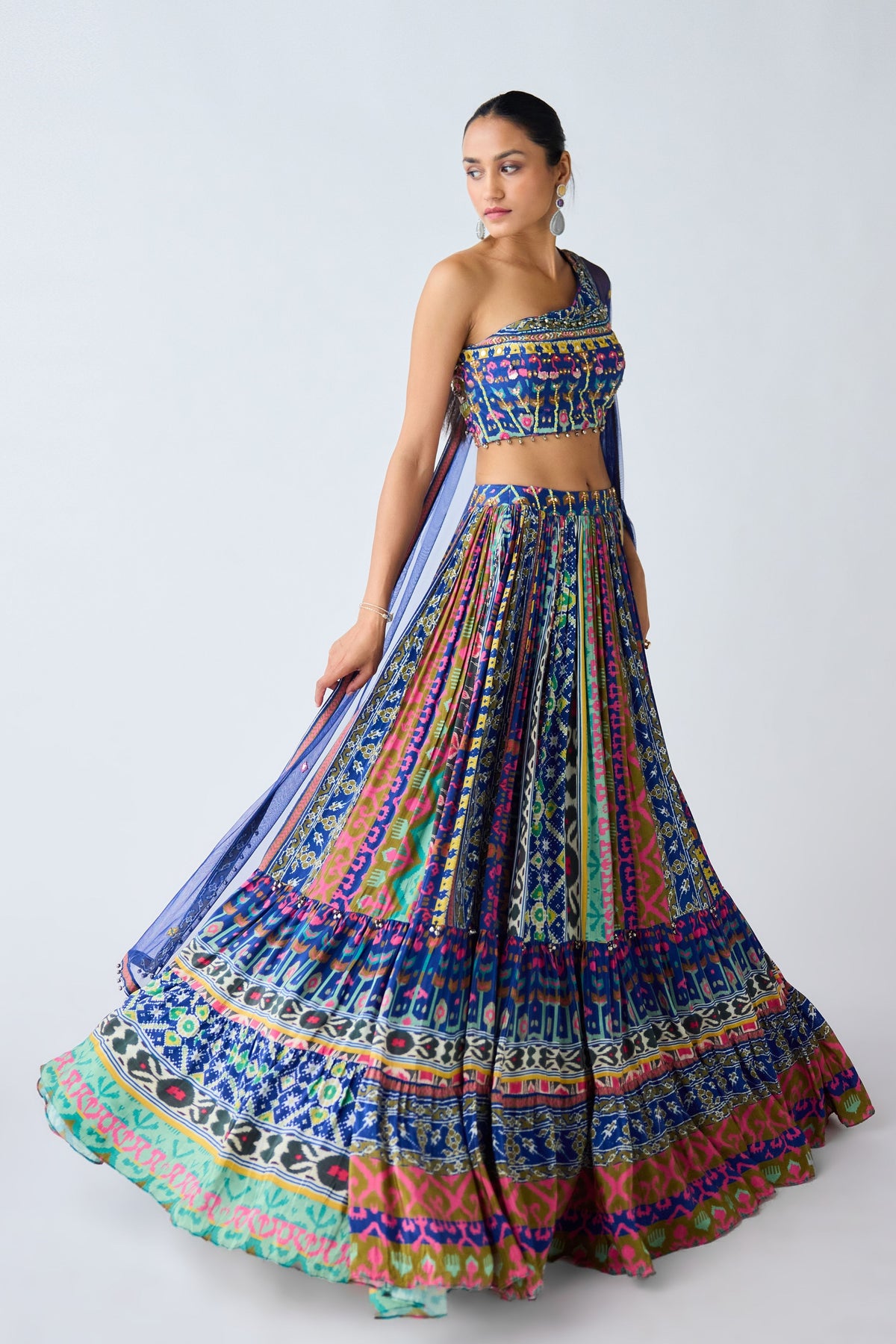 Asymmetric Neckline Lehenga Set