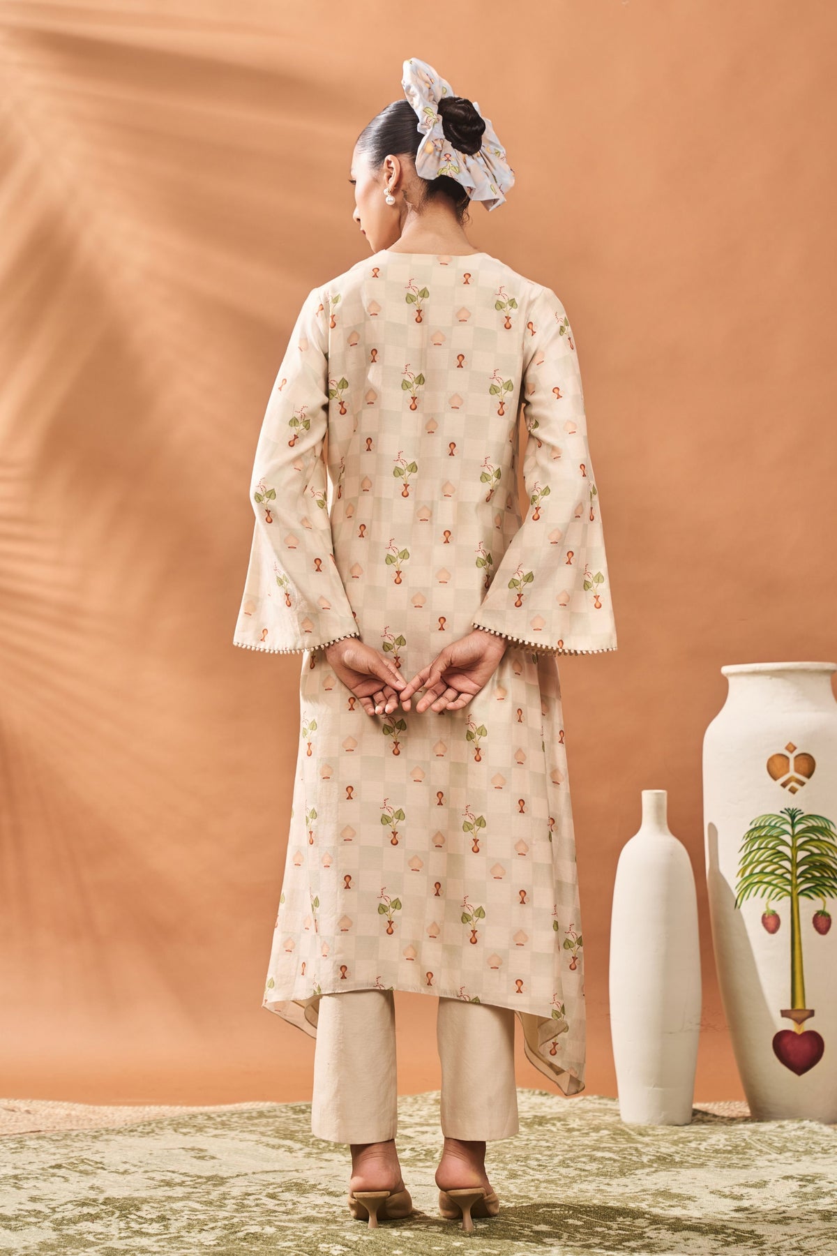 Ivory Checkers Bloom Kurta Set