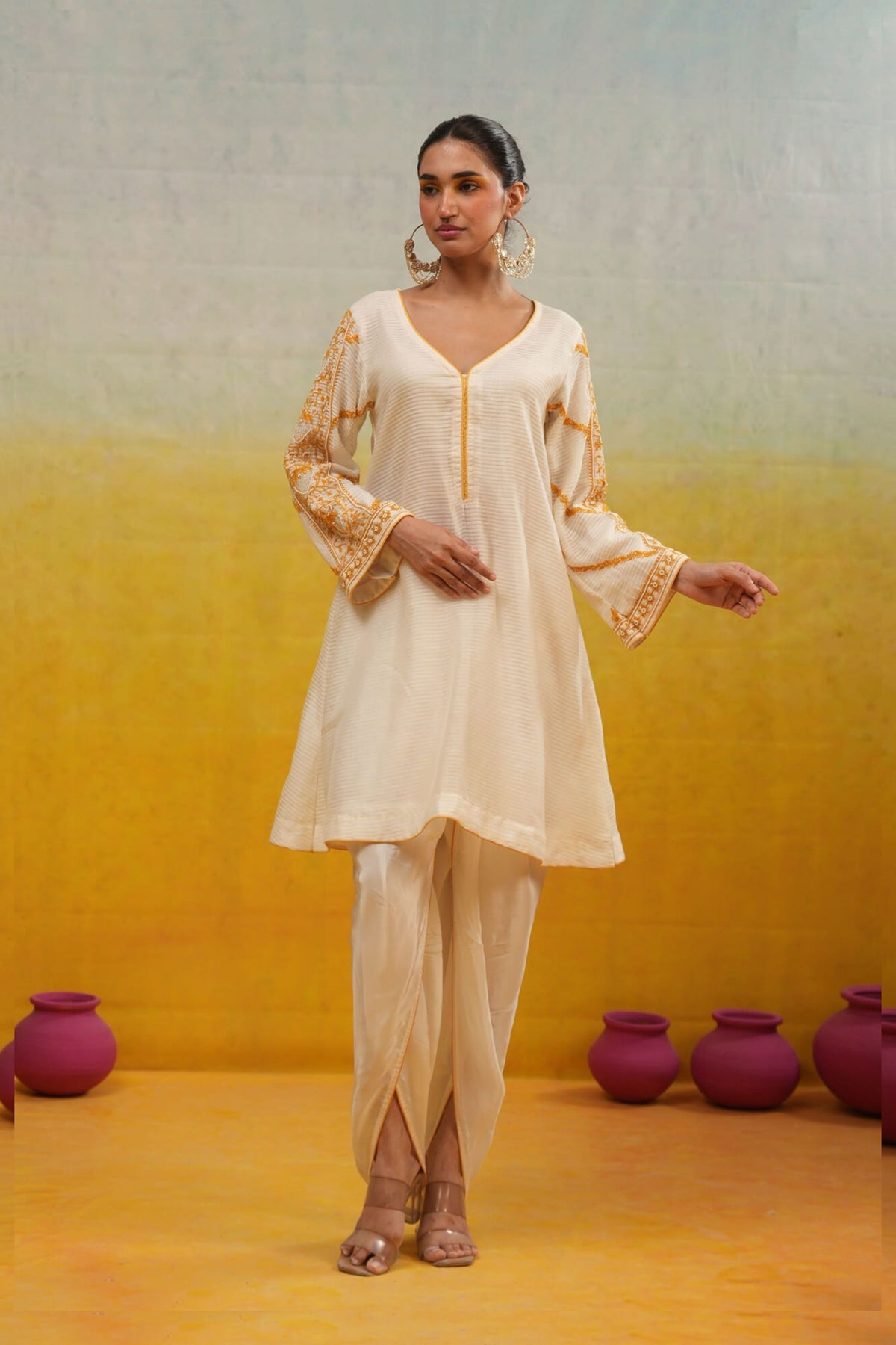 White Tunic and Tulip Salwar Set