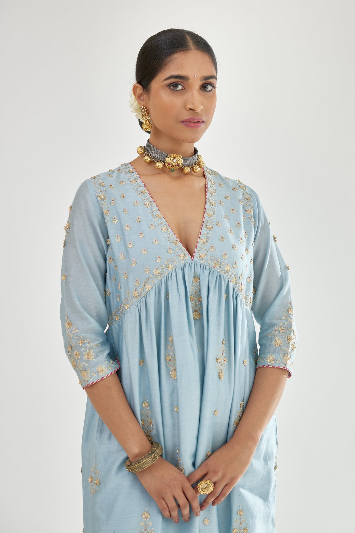 Blue Silk Chanderi Kurta-dress Set