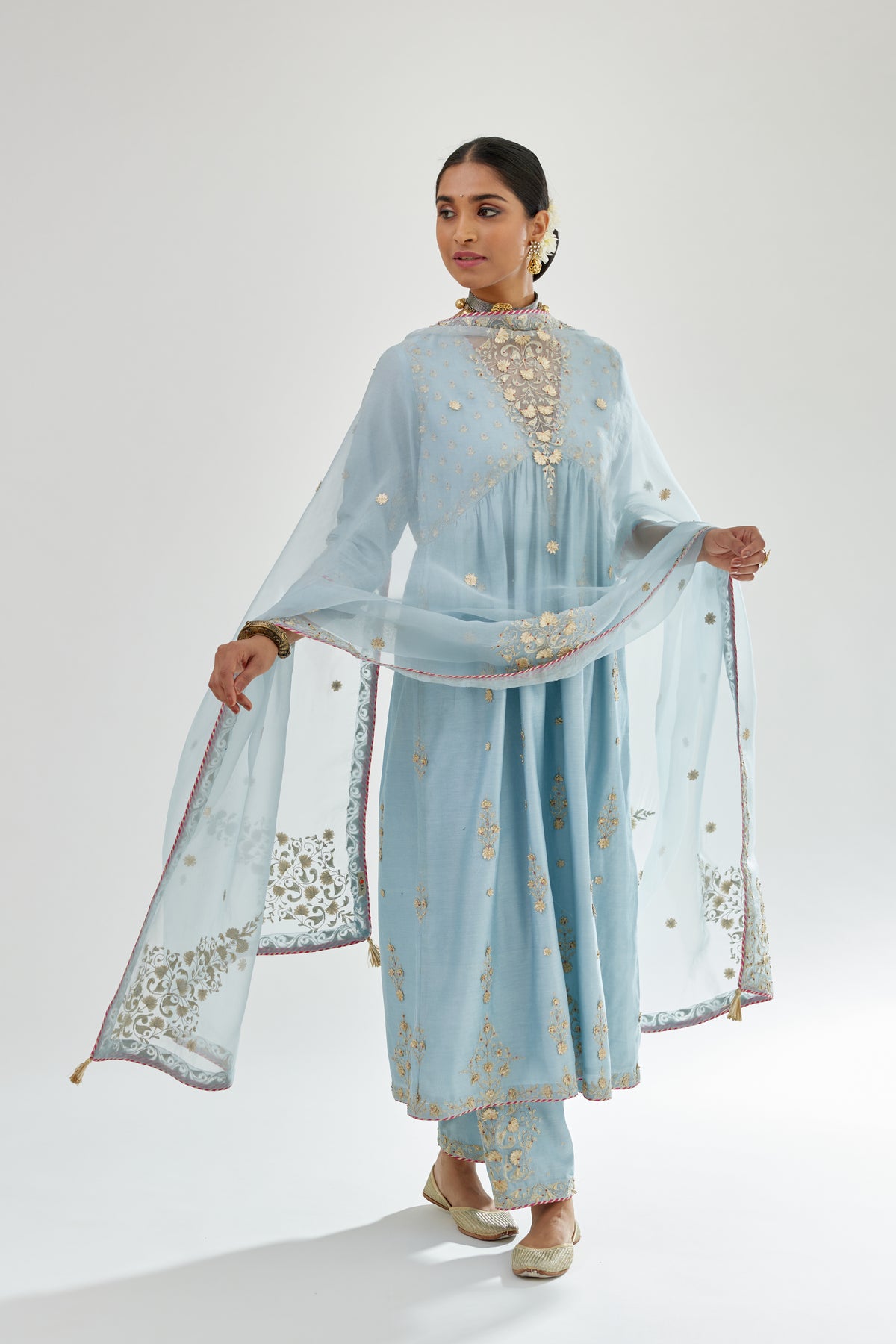 Blue Silk Chanderi Kurta-dress Set