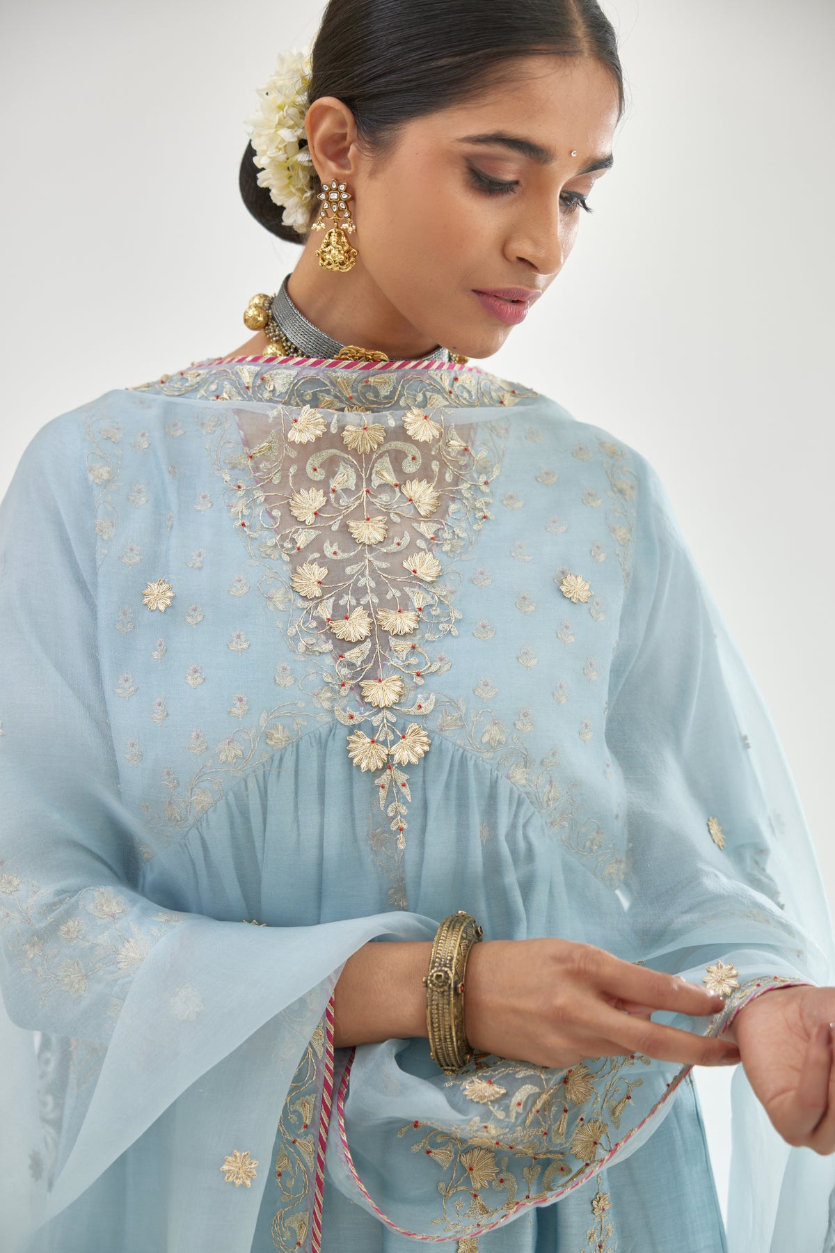 Blue Silk Chanderi Kurta-dress Set