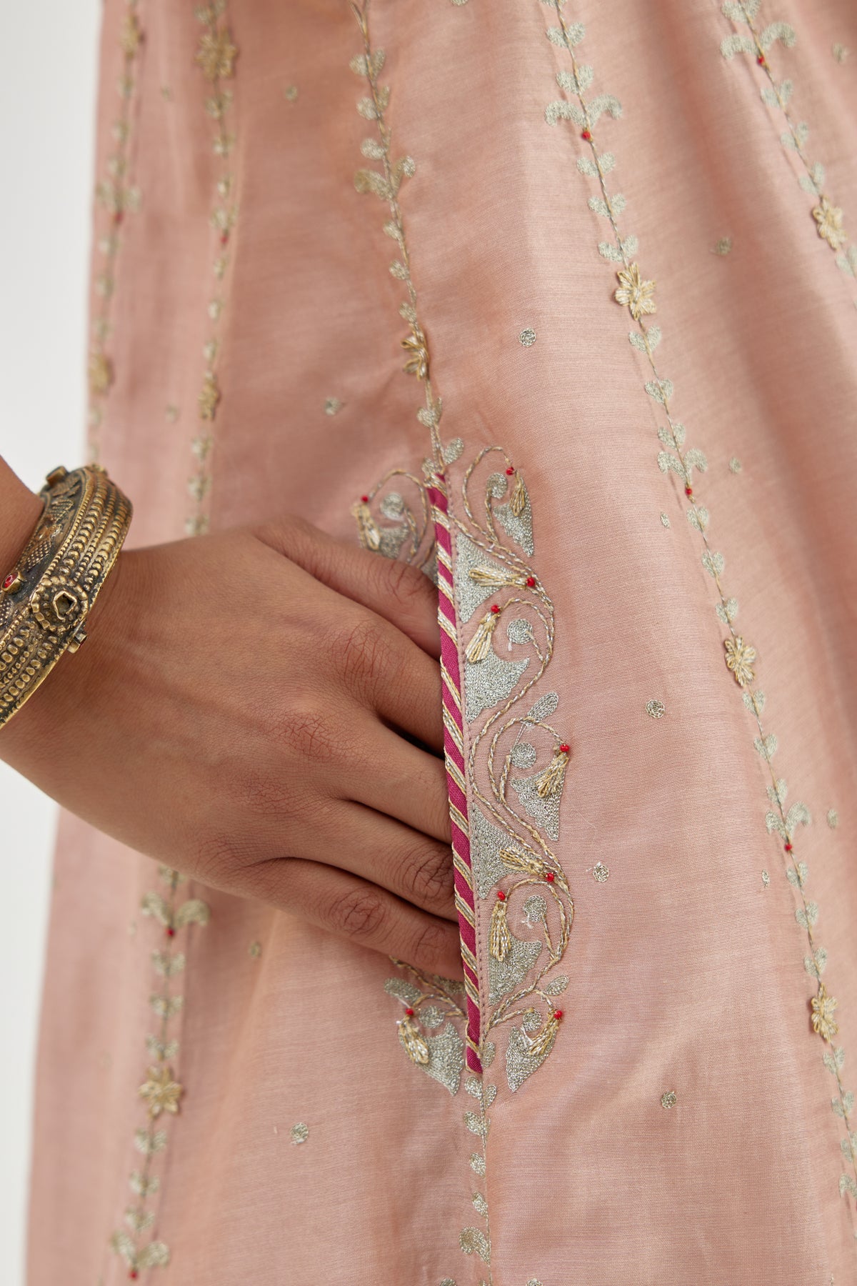 Pink Silk Chanderi Short Kalidar Kurta Set