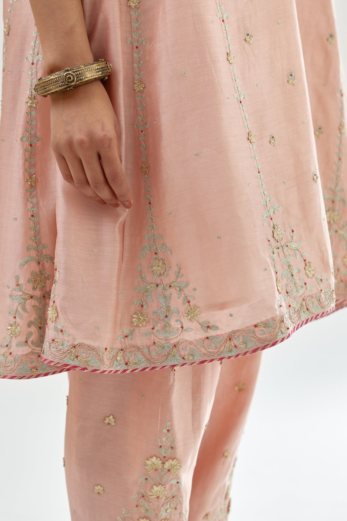 Pink Silk Chanderi Short Kalidar Kurta Set