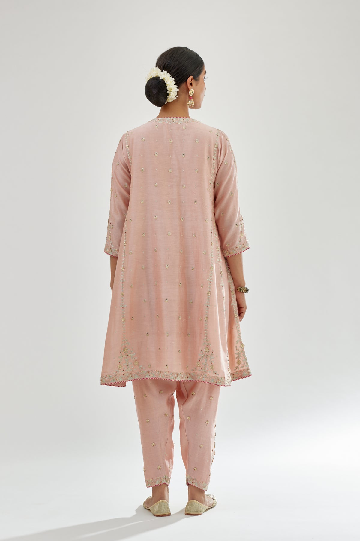 Pink Silk Chanderi Short Kalidar Kurta Set