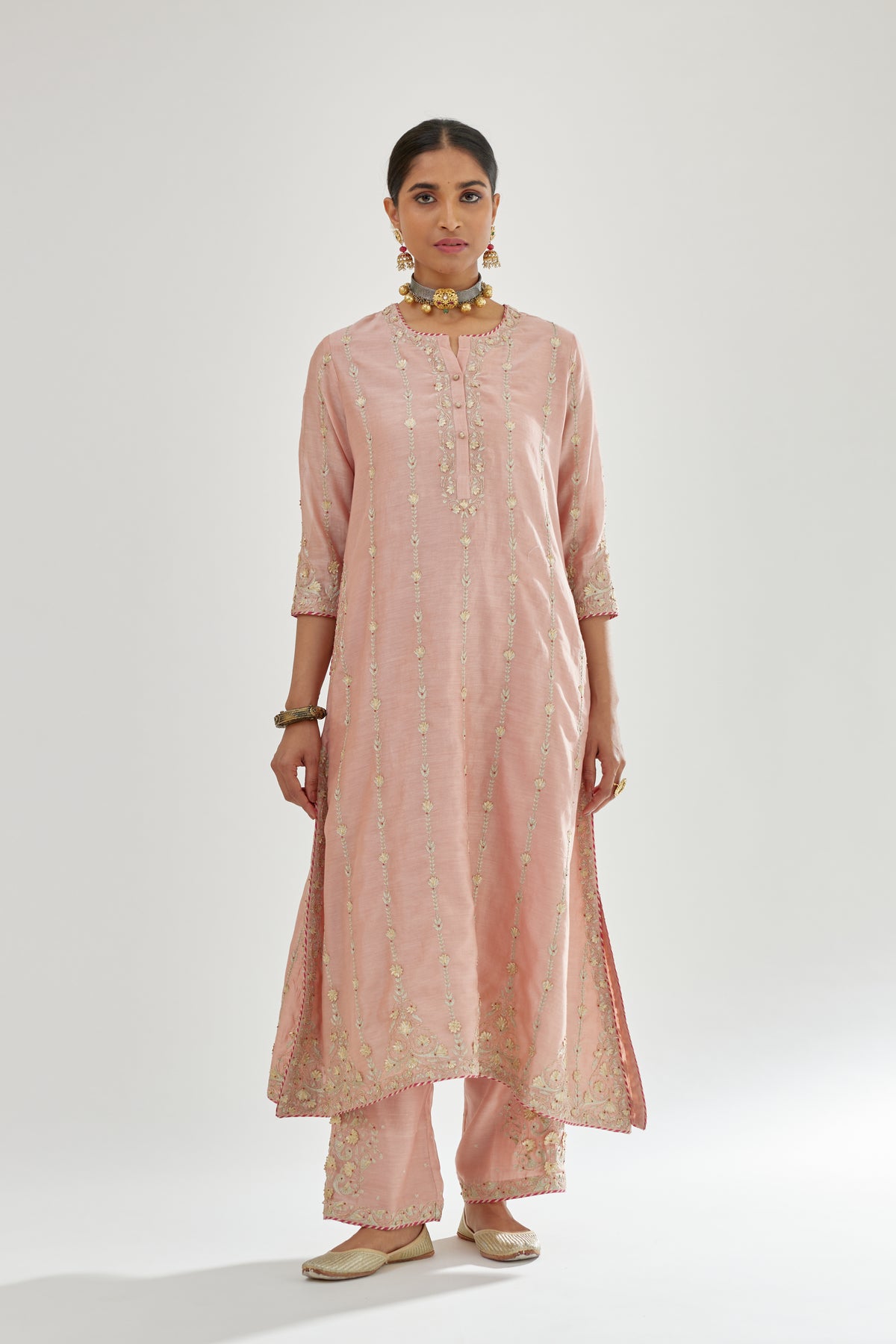 Pink Silk Chanderi Straight Kurta Set