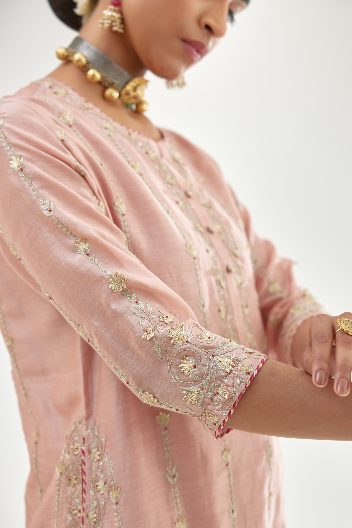 Pink Silk Chanderi Straight Kurta Set