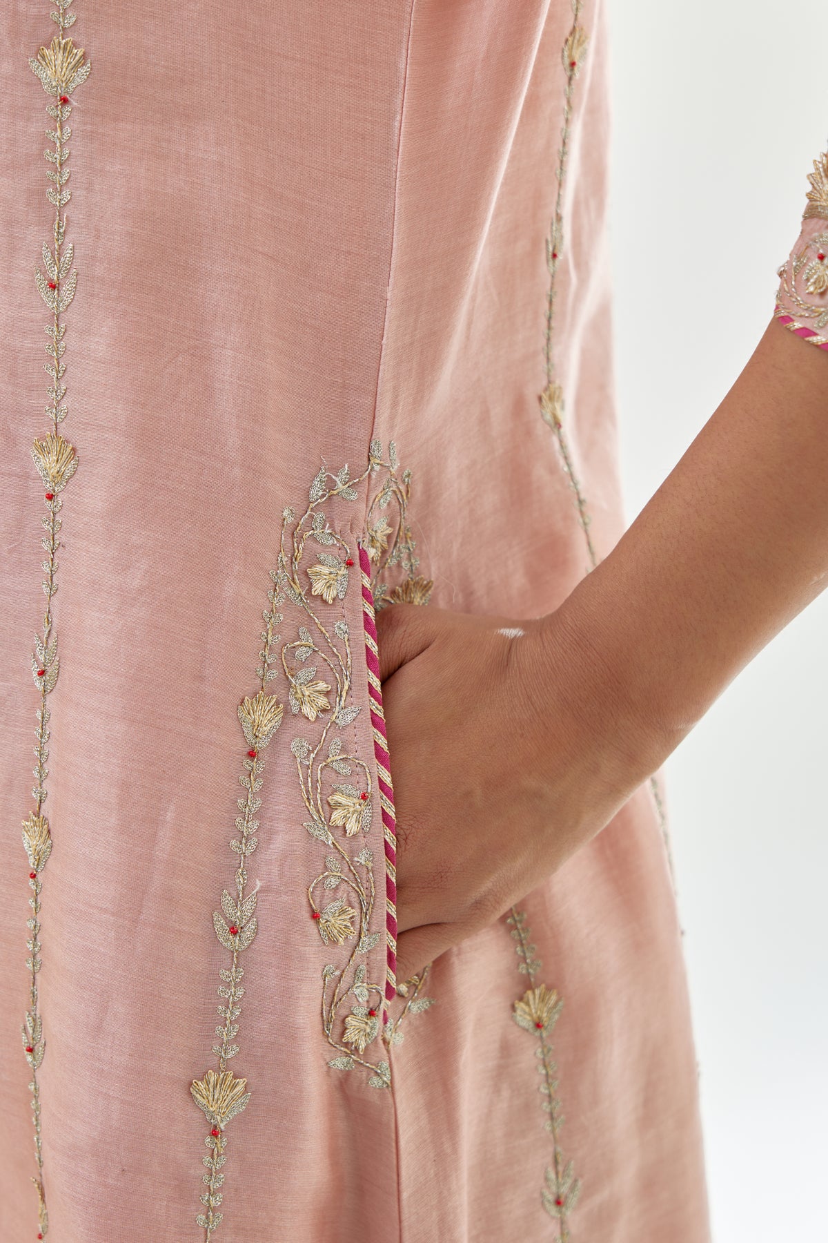 Pink Silk Chanderi Straight Kurta Set