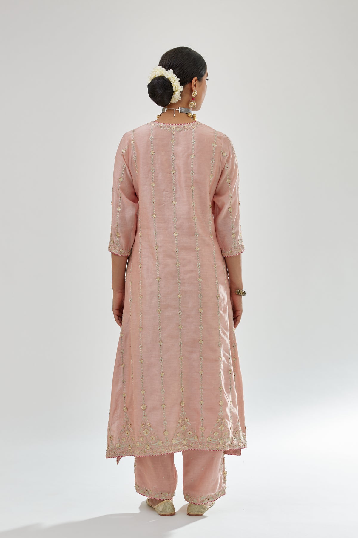 Pink Silk Chanderi Straight Kurta Set