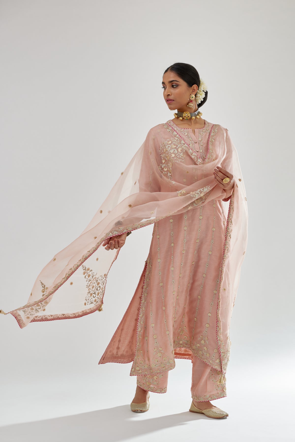 Pink Silk Chanderi Straight Kurta Set