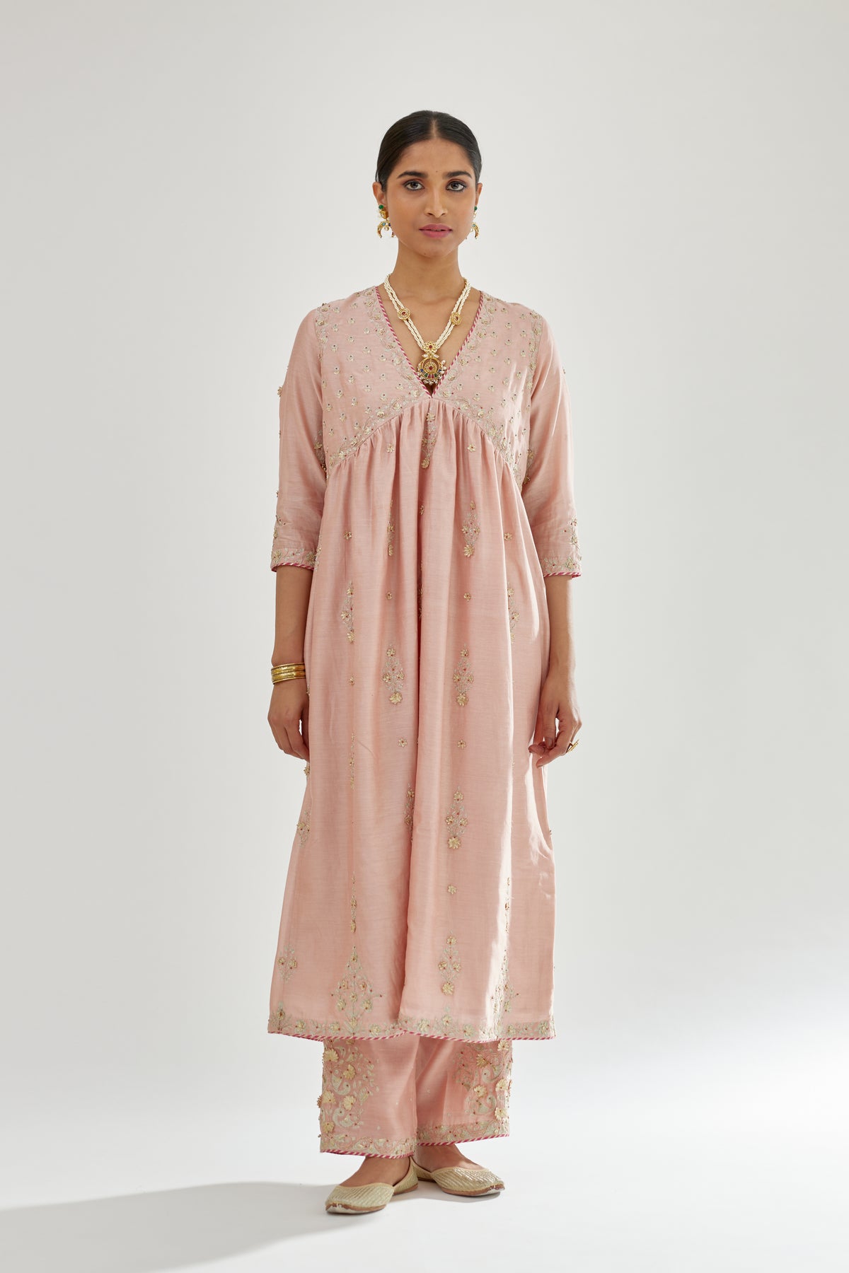 Pink Silk Chanderi Kurta Set