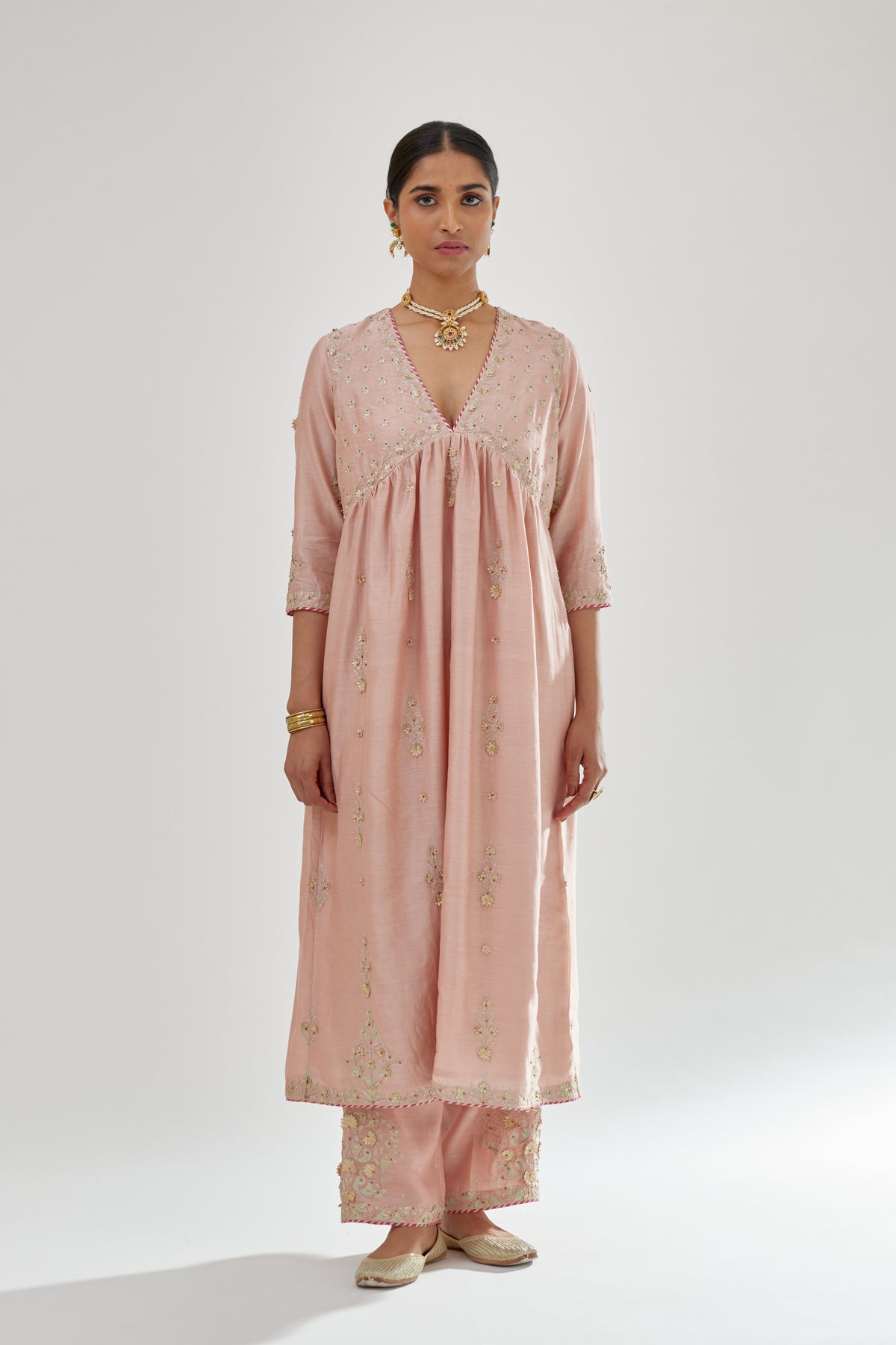 Pink Silk Chanderi Kurta Set