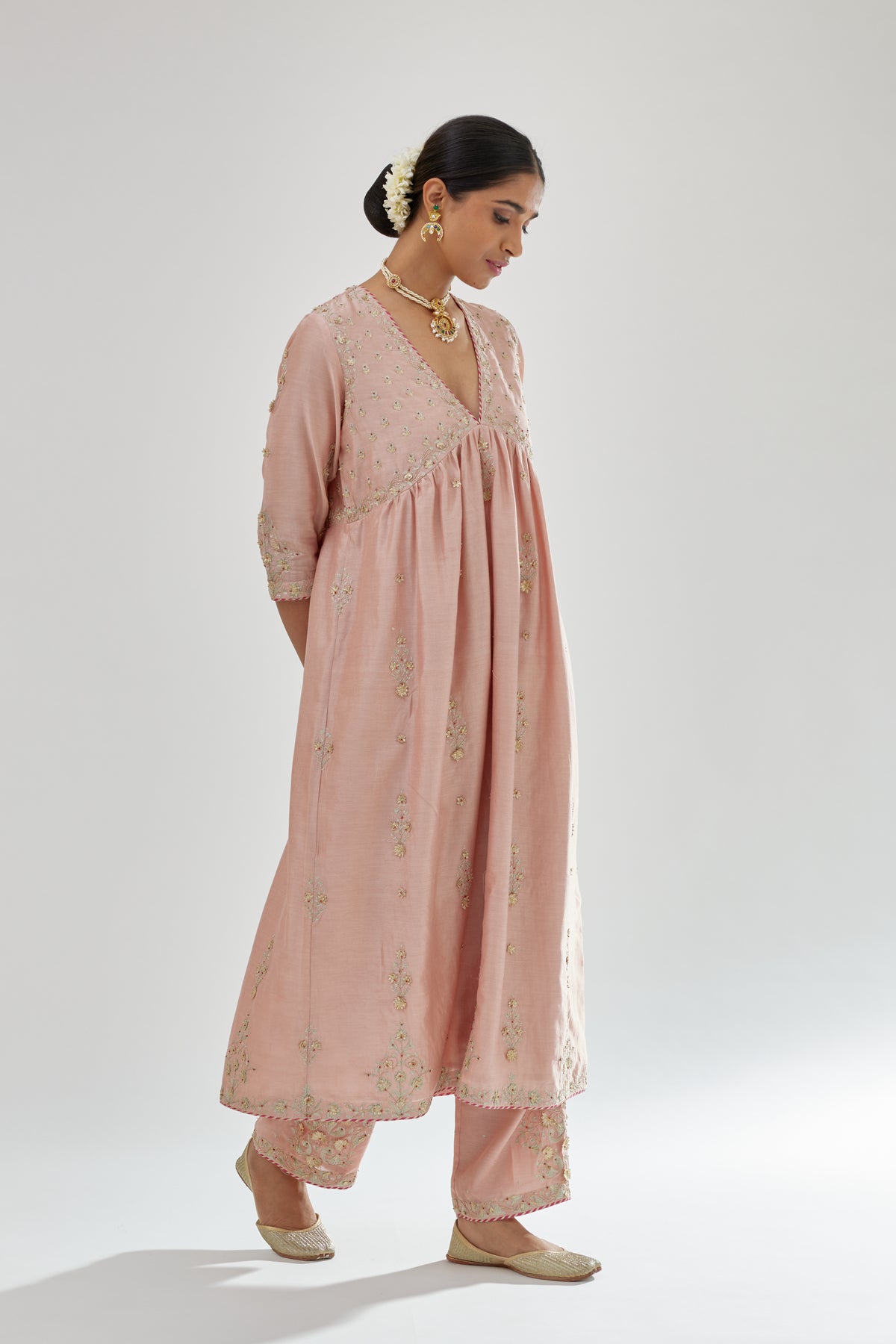 Pink Silk Chanderi Kurta Set