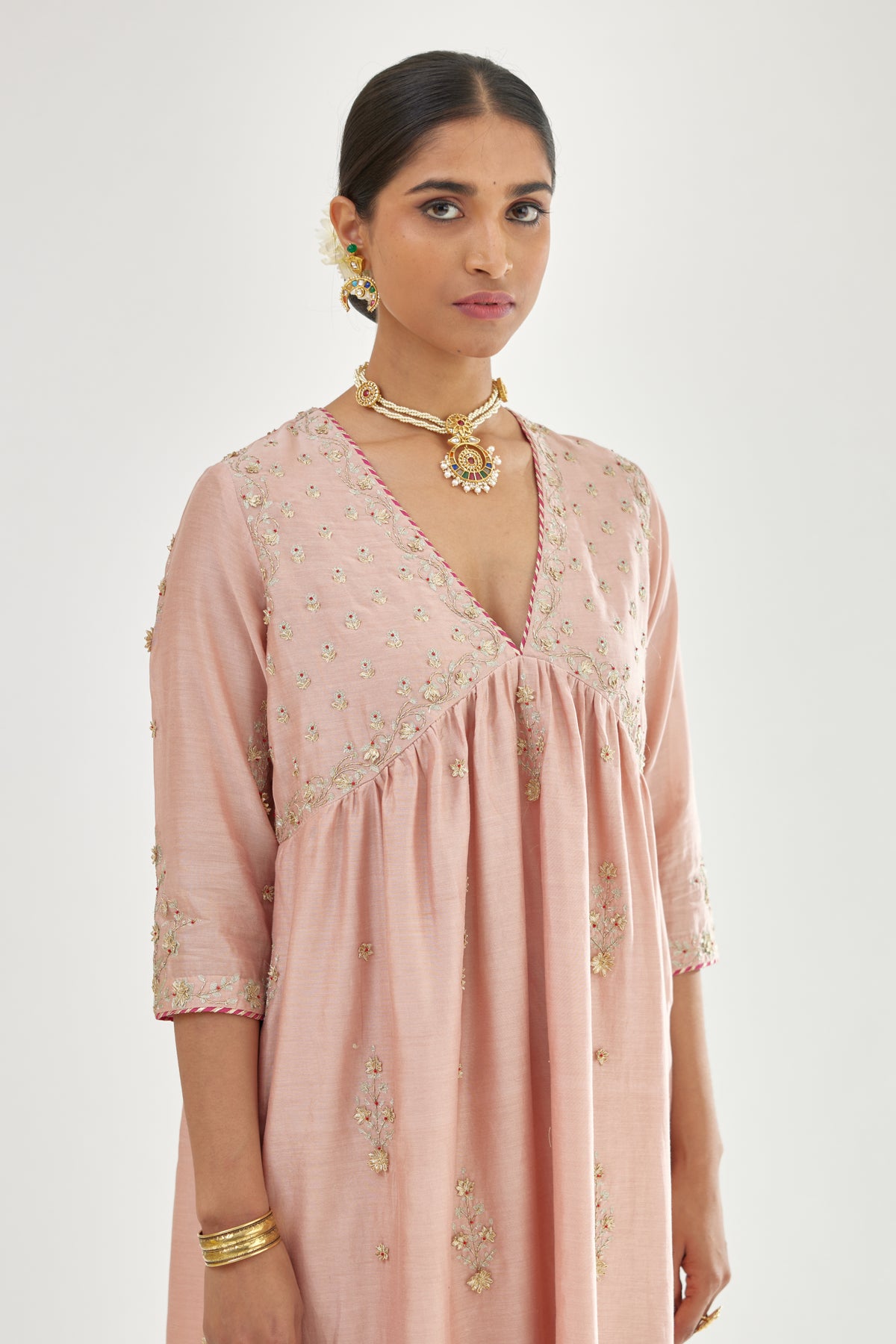 Pink Silk Chanderi Kurta Set