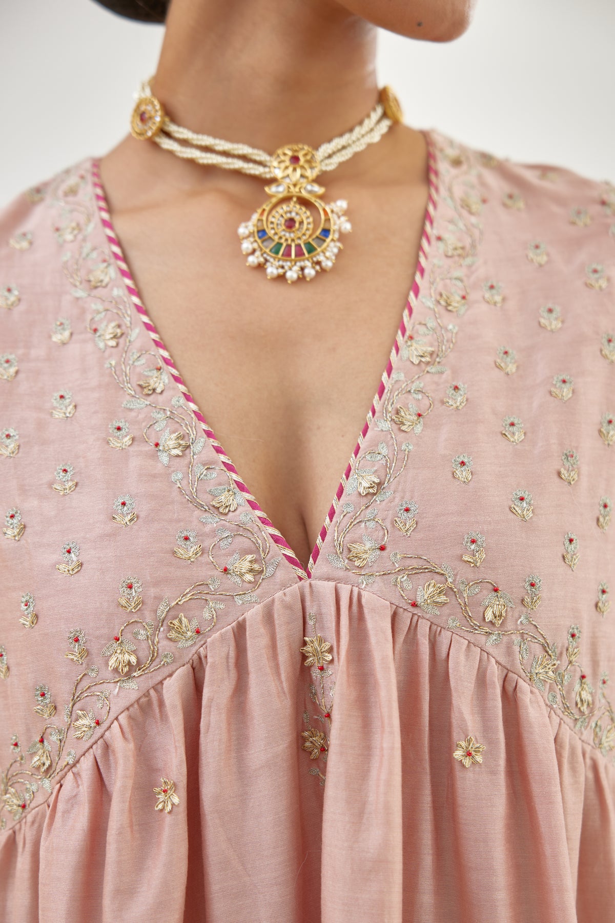 Pink Silk Chanderi Kurta Set