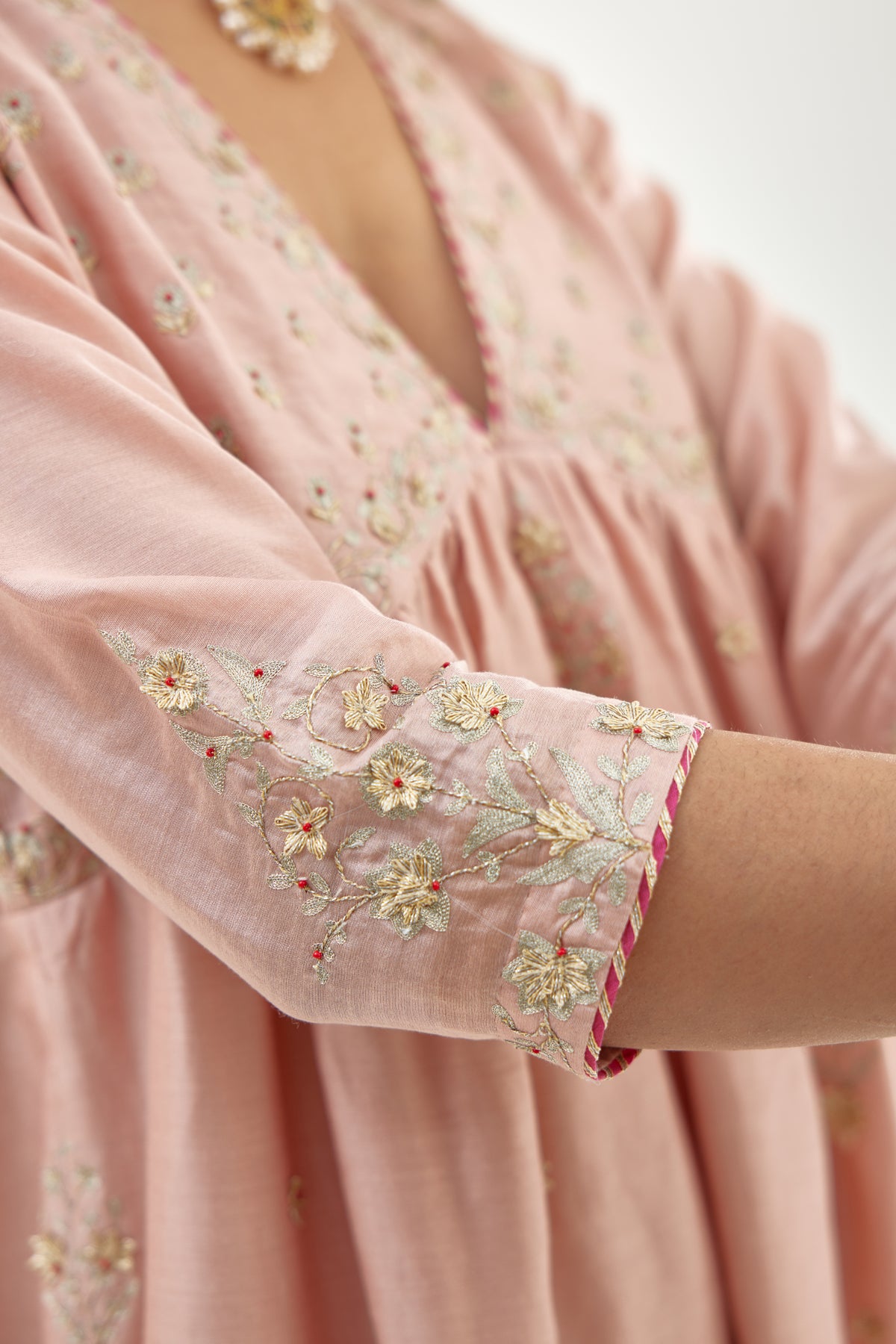 Kora - Pink Silk Chanderi Kurta Set - Elahe Kora - Pink Silk Chanderi Kurta Set - Elahe