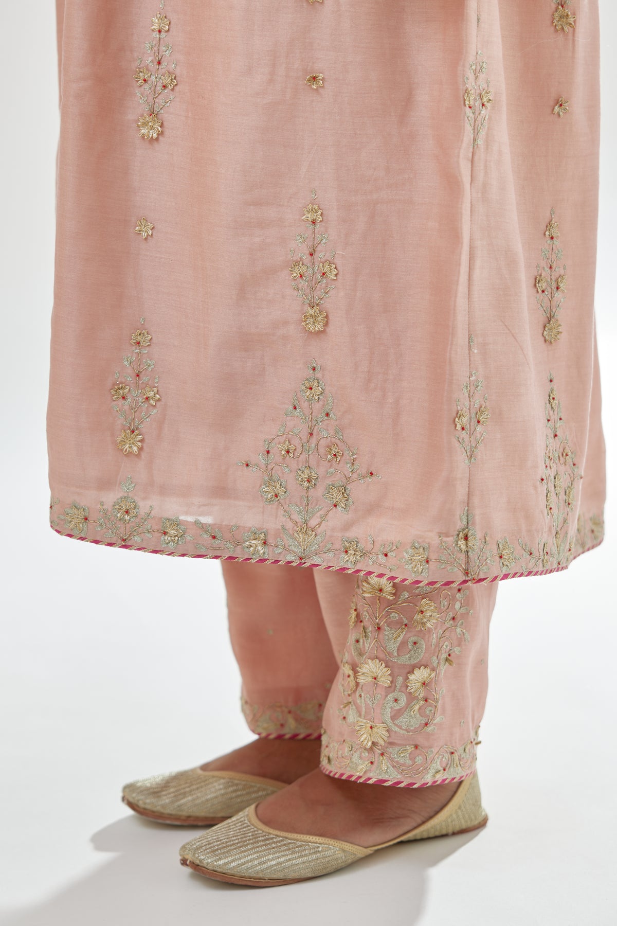 Pink Silk Chanderi Kurta Set