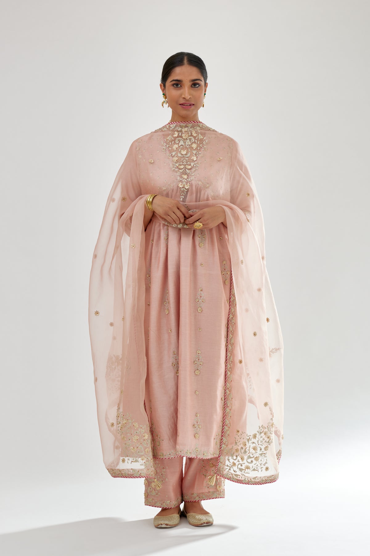 Pink Silk Chanderi Kurta Set