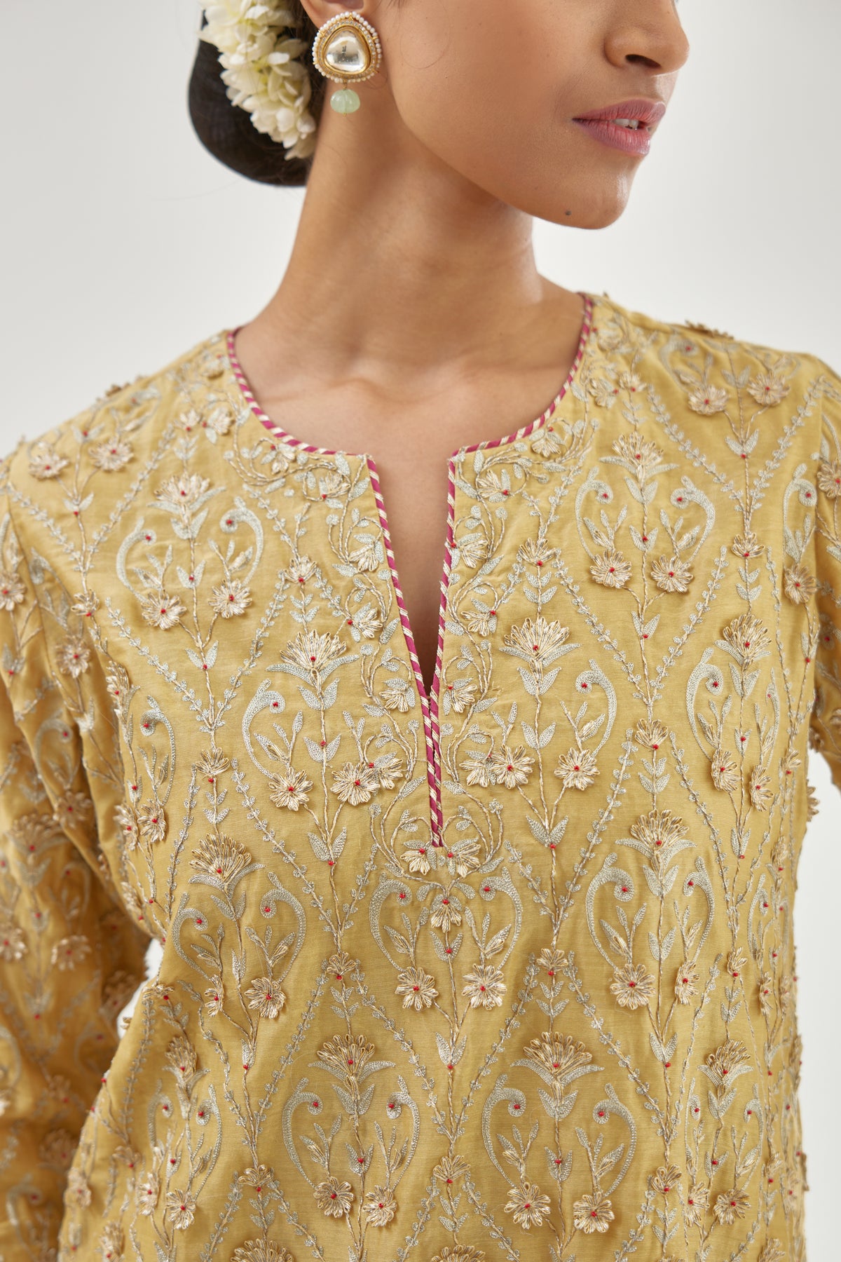 Yellow Silk Chanderi Kurta Set