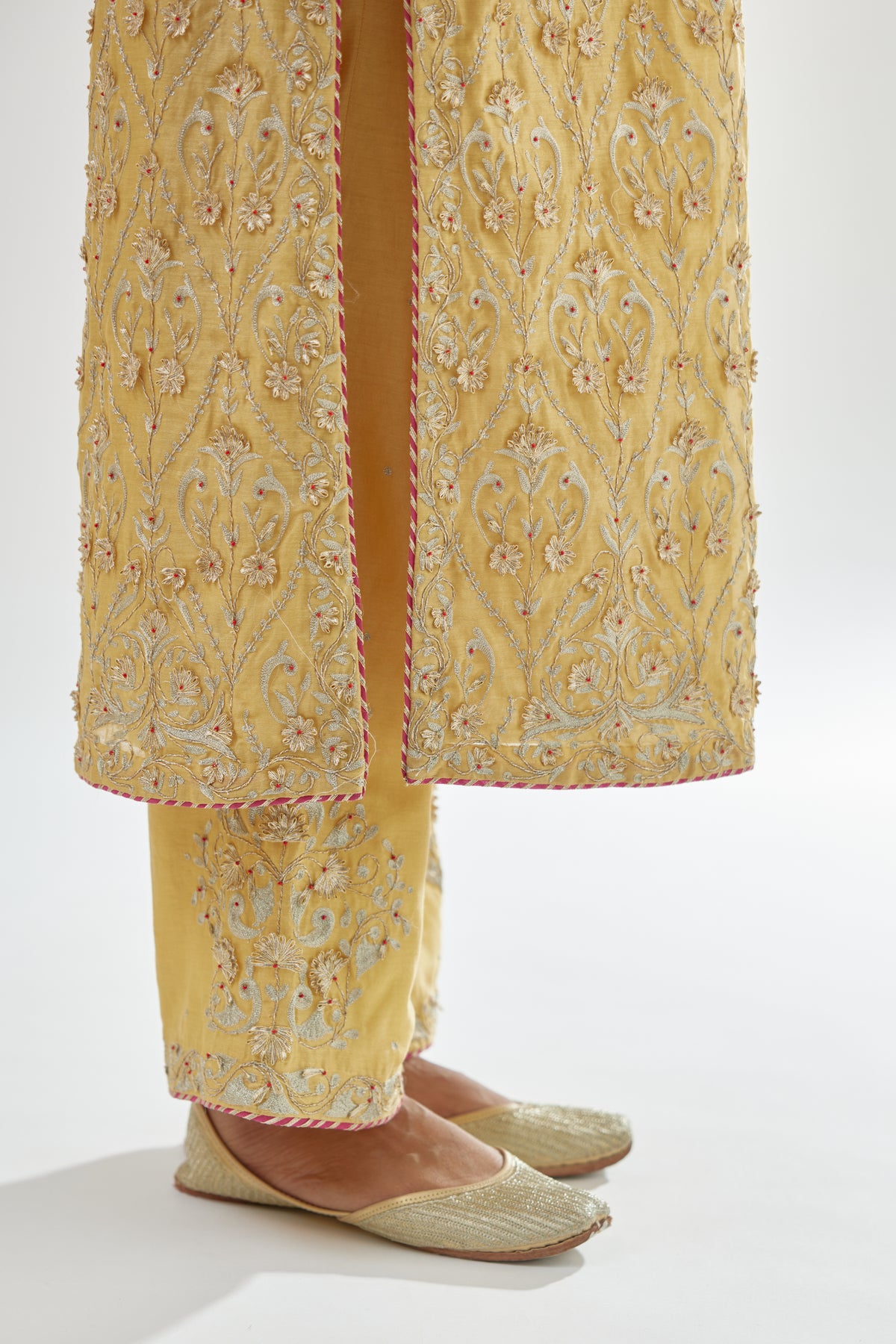 Yellow Silk Chanderi Kurta Set