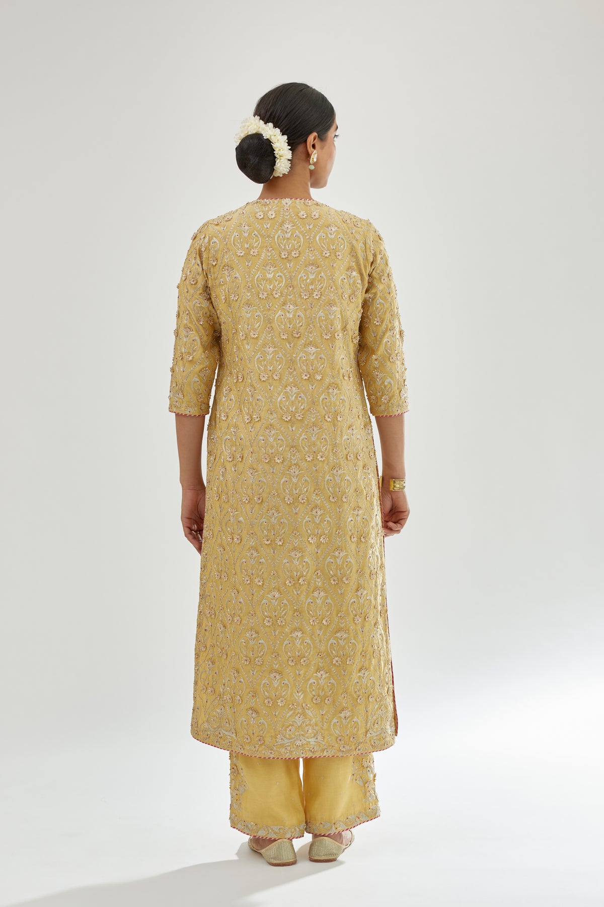 Yellow Silk Chanderi Kurta Set