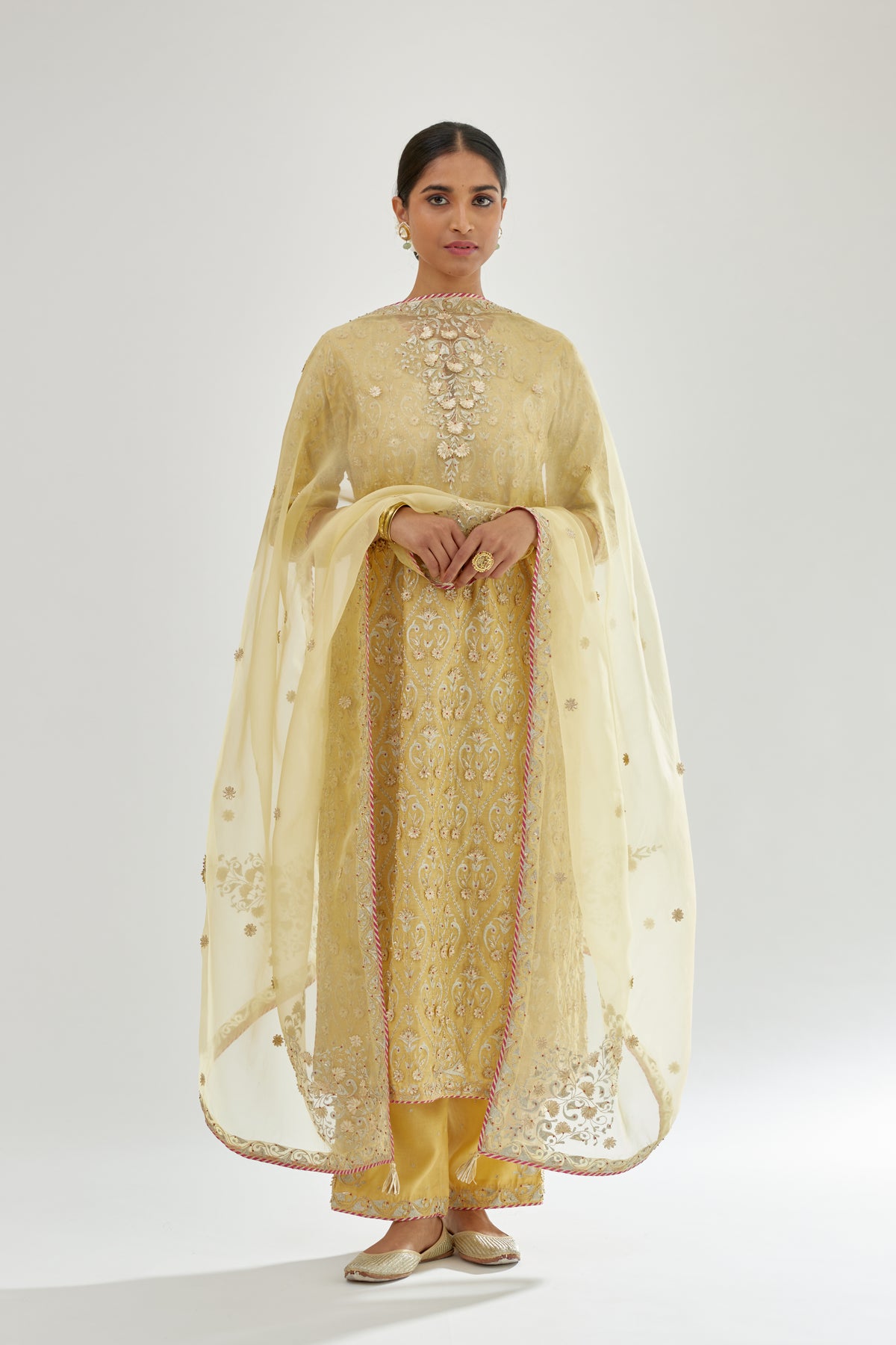 Yellow Silk Chanderi Kurta Set