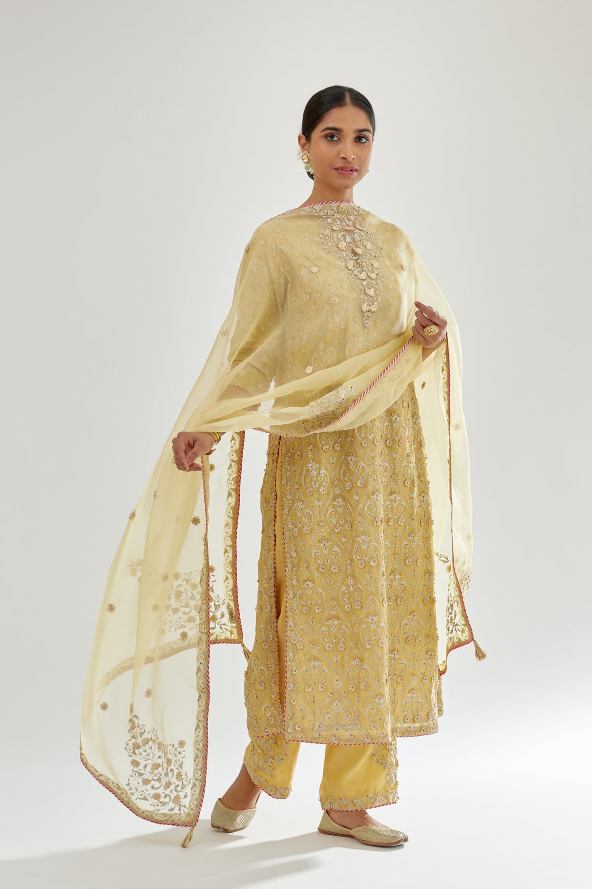 Yellow Silk Chanderi Kurta Set