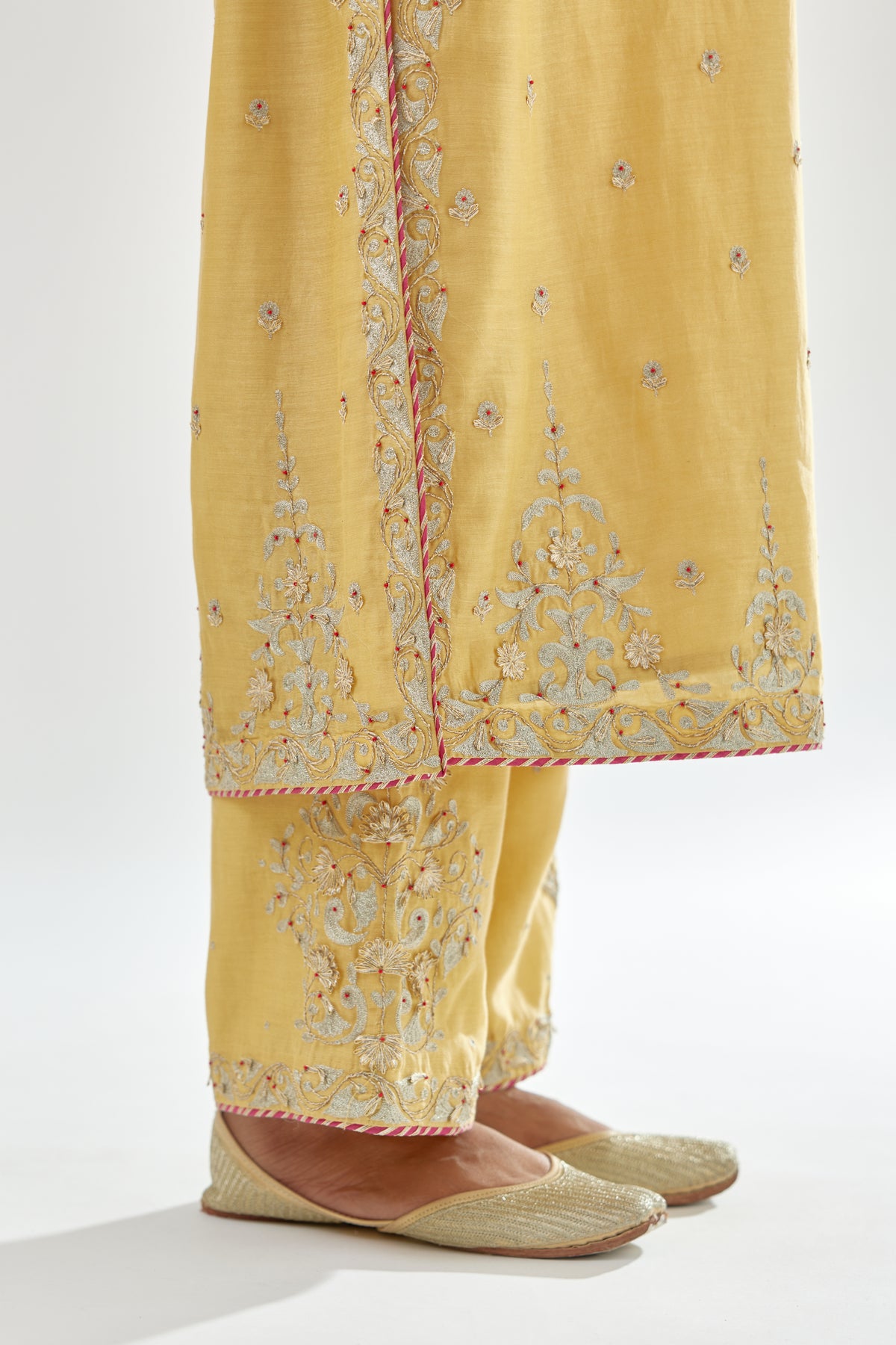 Yellow Silk Chanderi Straight Kurta Set