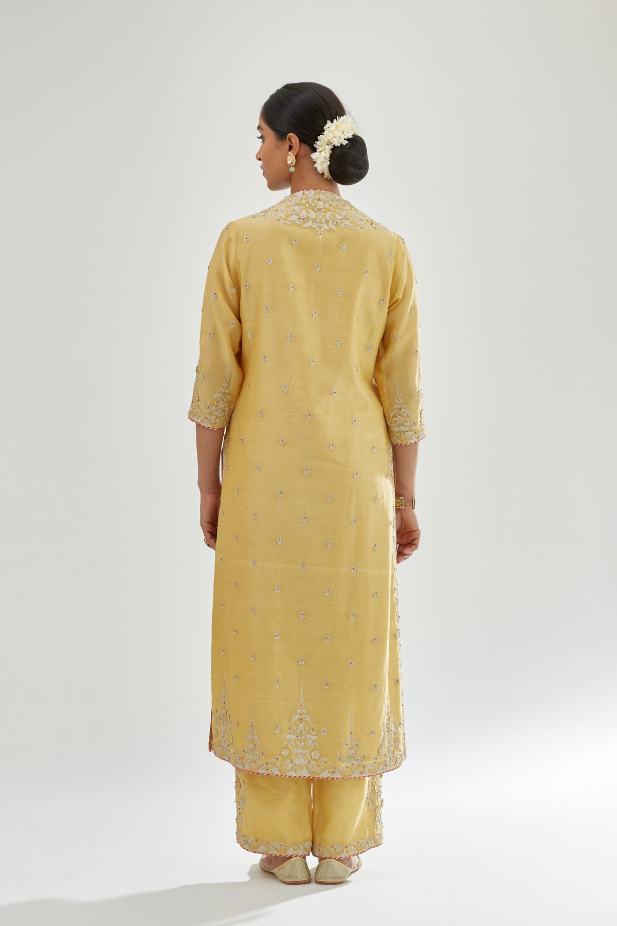 Yellow Silk Chanderi Straight Kurta Set