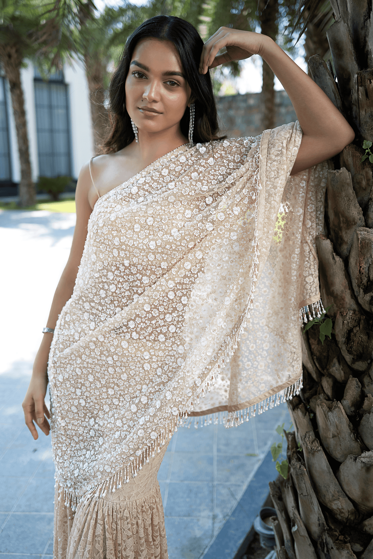 Gold Embroidered Sharara With Cape