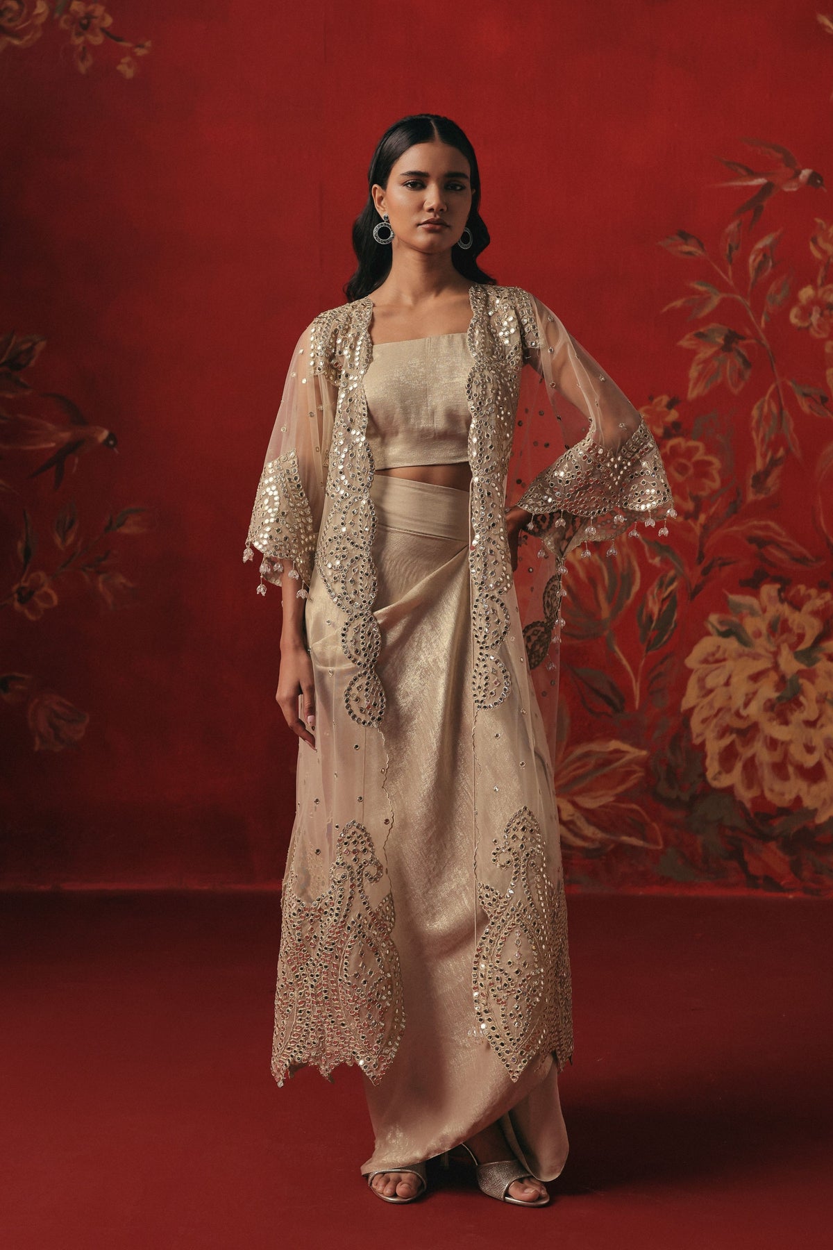 Tulle Mirror Work Cape Set