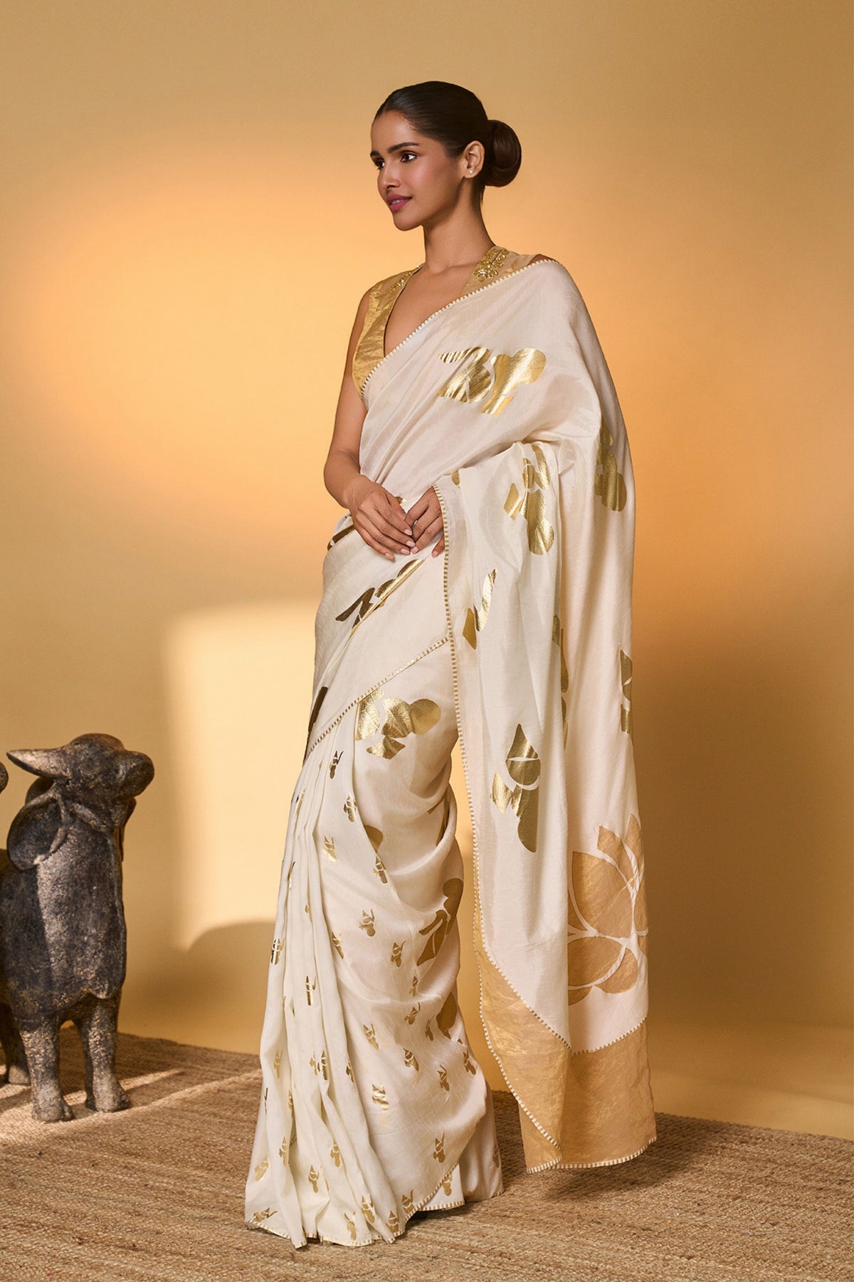 Ivory Ganesh Saree