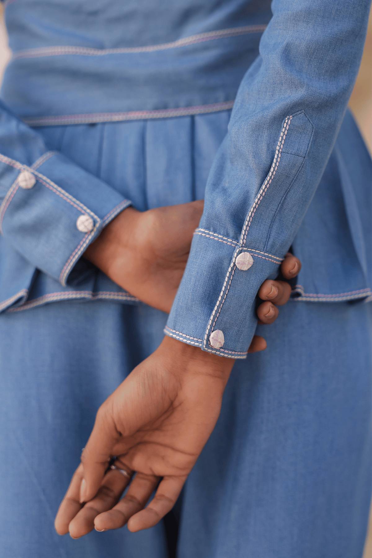 Azure Pleated Peplum Co-ord Set in Light Blue