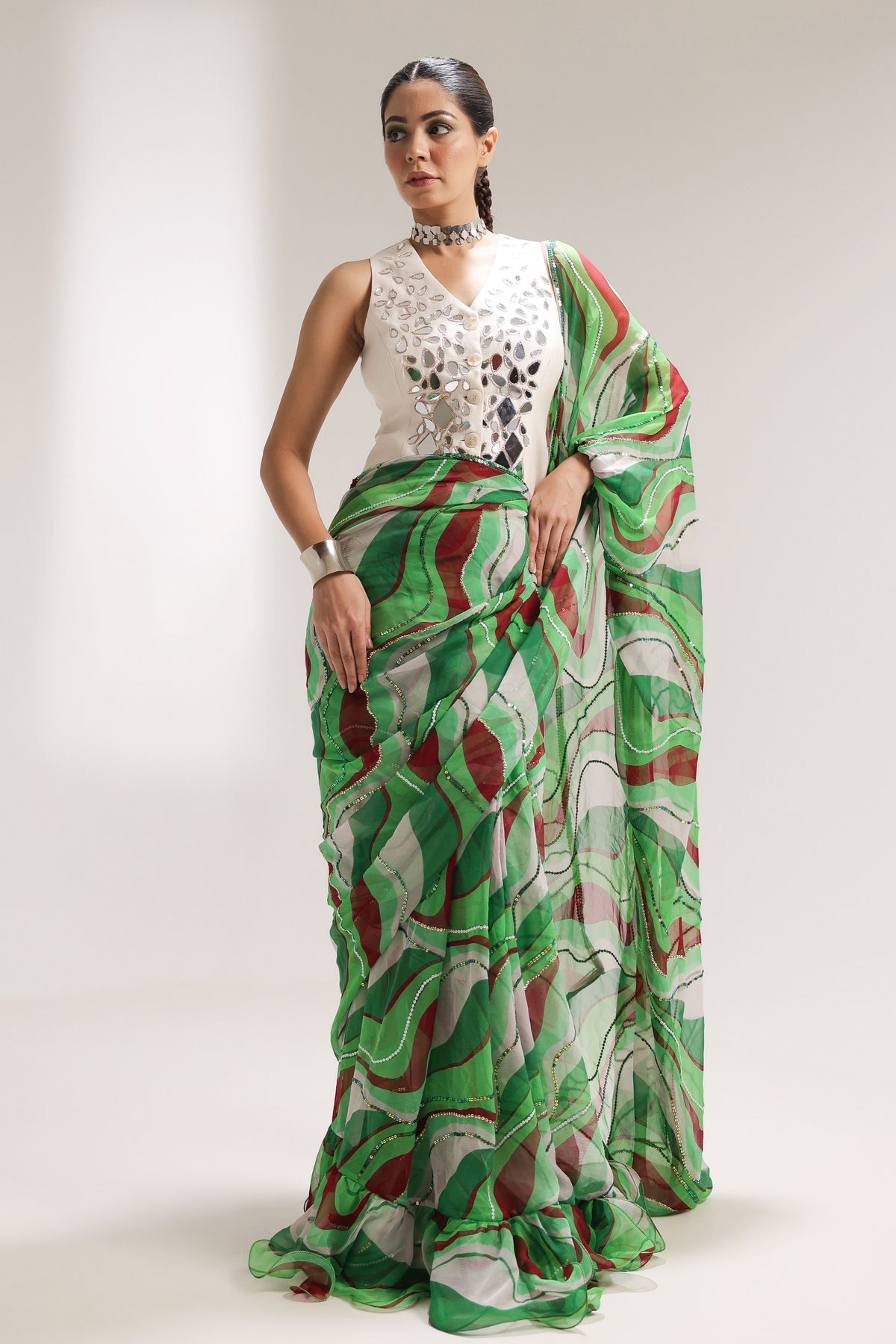 Green Lehar Saree Set